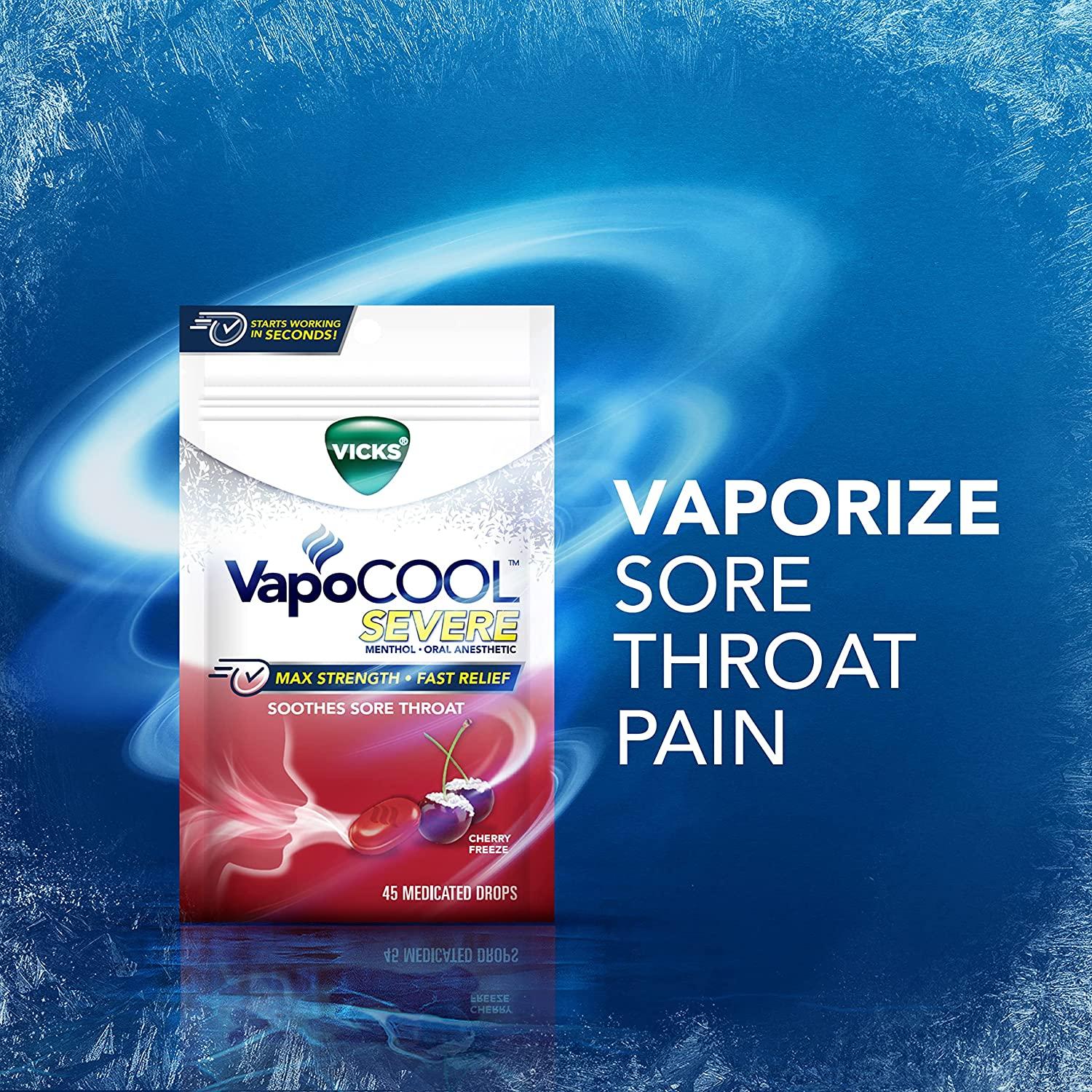 Vicks VapoCOOL Severe, Medicated Drops, Soothes Sore Throat Pain Caused