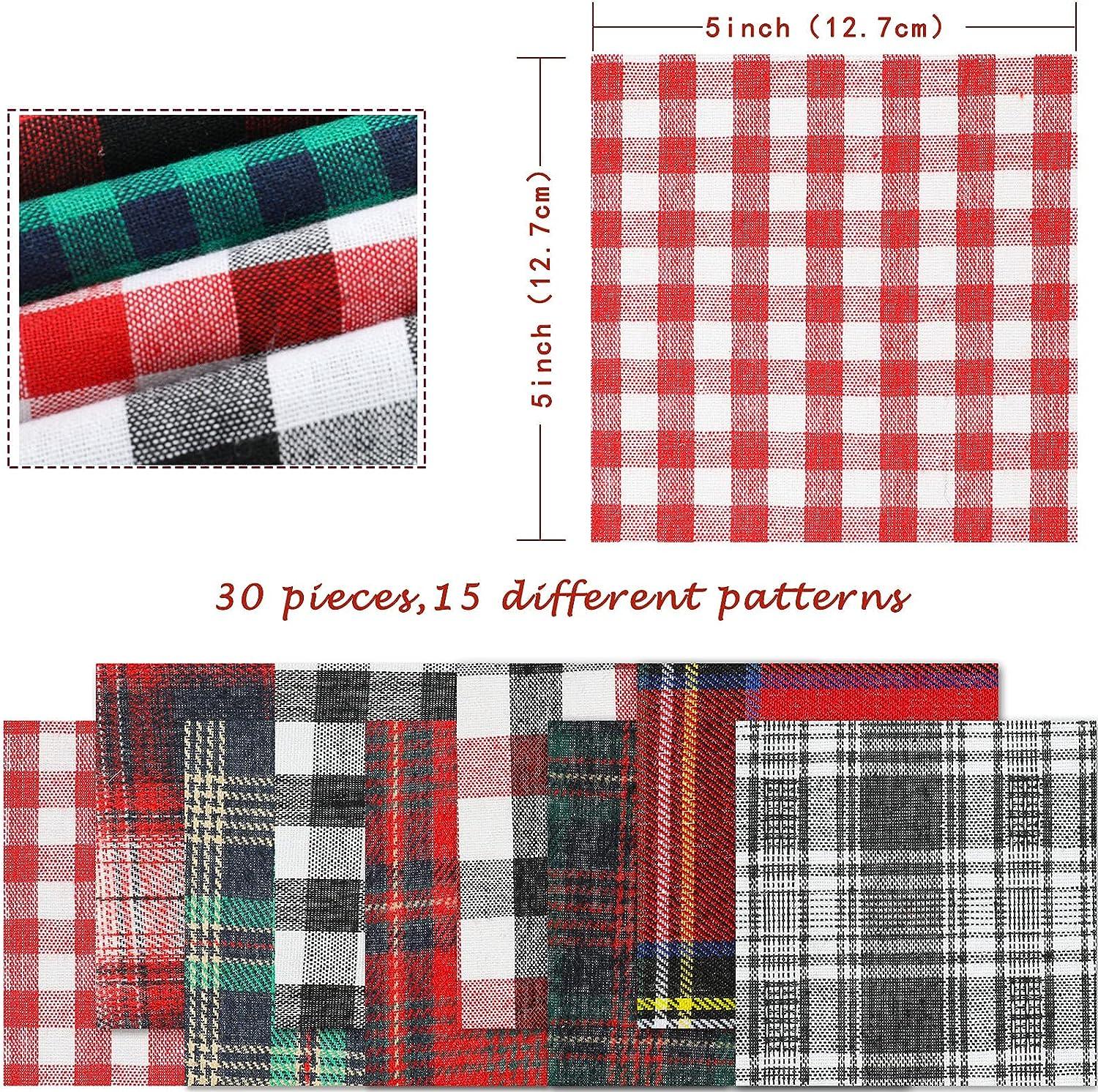 Whaline 30Pcs Christmas Plaid Fabric Squares Buffalo Check Cotton Fabric  Squares Red Green Black White Quilting Fabric Patchwork 15 Design Precut  Quilt Charm Squares for DIY Art Craft Sewing 5 x 5