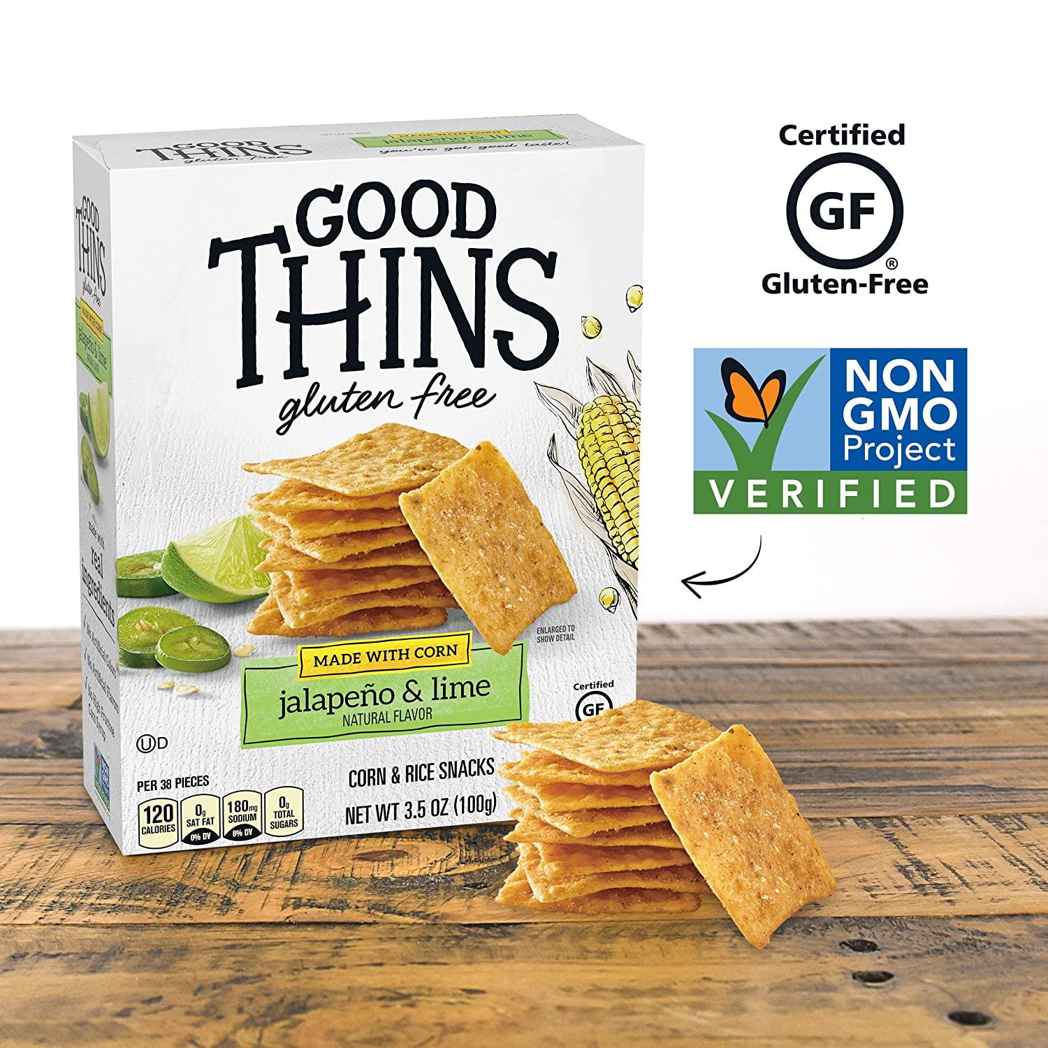 Good Thins Jalapeo & Lime Corn & Rice Snacks Gluten Free Crackers, 6 - 3.5  oz Boxes Lime,Jalapeo 3.5 Ounce (Pack of 6)