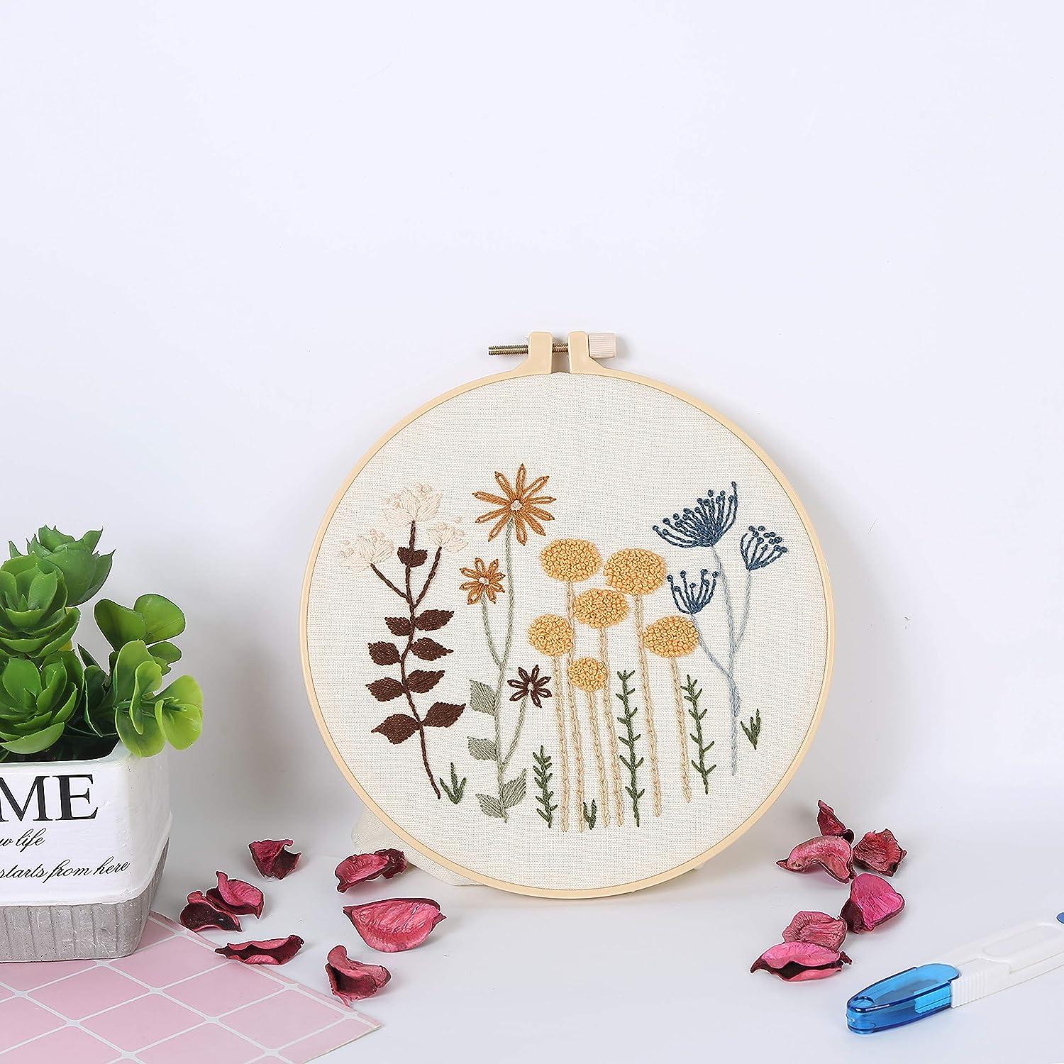  ZENSTORE 3 Sets Embroidery Kit For Beginners Adults - 3 Plastic  Hoops And 3 Flowers Hand Embroidery Patterns - Needlepoint Kits For Adults  - Easy Cross Stitch Kits For Beginner - Floral Embroidery Kit