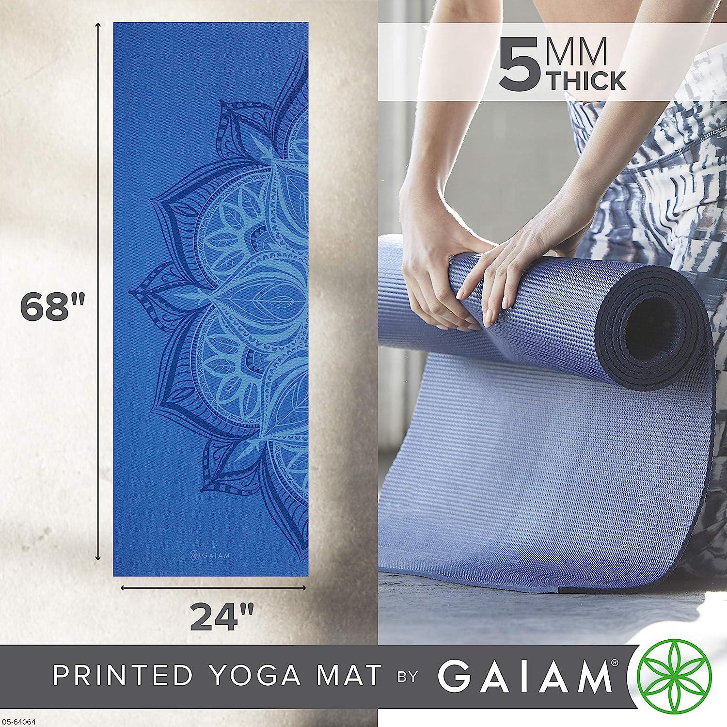 Gaiam Yoga Mat - Premium 5mm Print Thick Non Slip Exercise