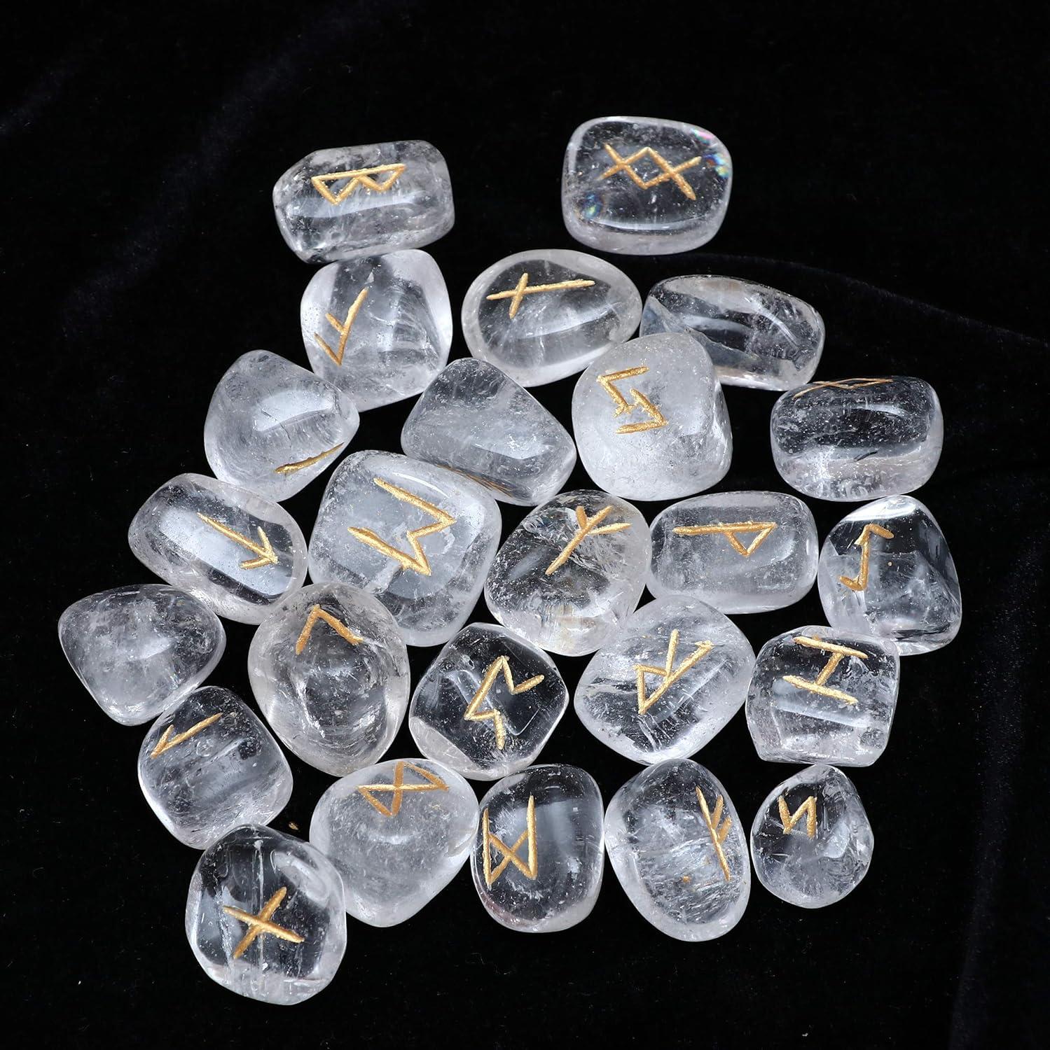 Crocon Clear Quartz Gemstone Rune Stone with Elder Futhark Alphabet ...