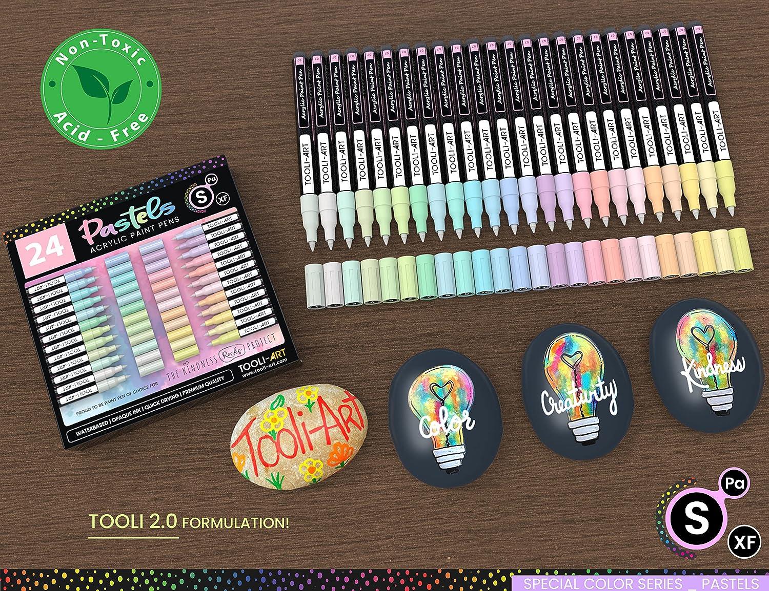 TOOLI-ART Acrylic Paint Markers Paint Pens Special Colors Set for Rock Painting, Canvas, Fabric, Glass, Mugs, Wood, Ceramics, Plastic, Multi-Surface