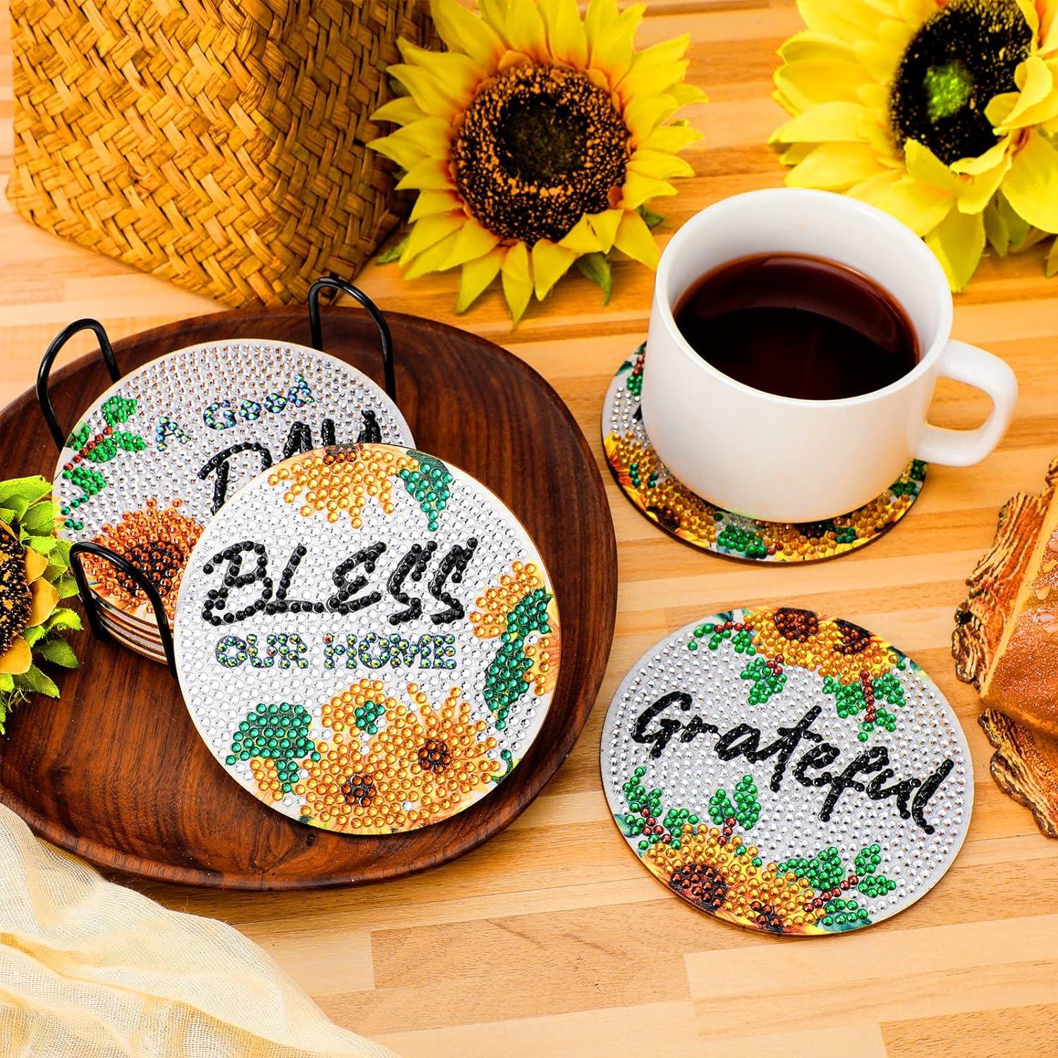 8 Pcs Diamond Coasters Farmhouse Diamond Painting Coasters with Holder DIY  Inspirational Coasters Rustic Absorbent Coasters for Drinks 4 Inch Diamond  Painting Kit Outdoor Coasters (Sunflowers)