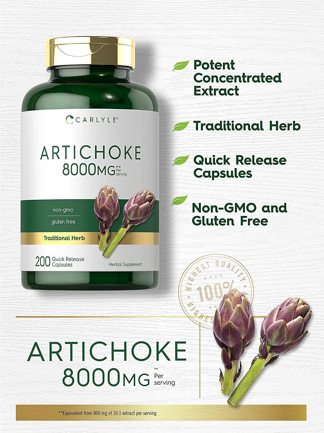 Artichoke Extract Capsules 8000mg 200 Count NonGMO, Gluten Free