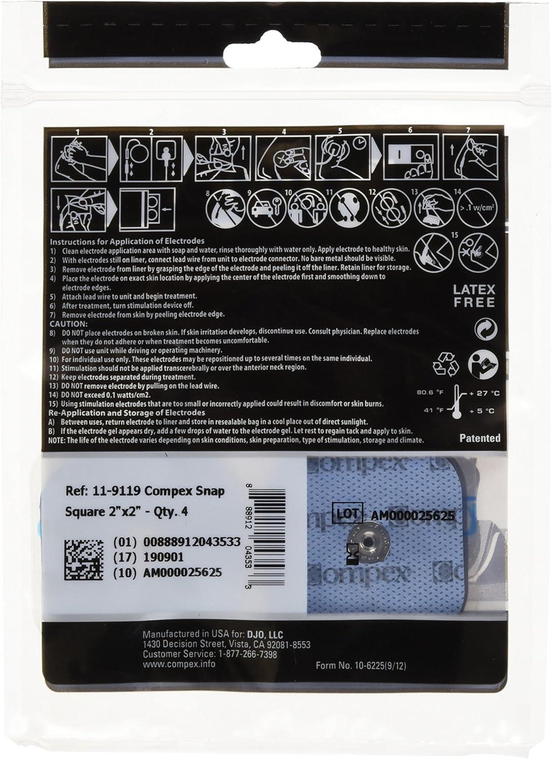 Compex Easy Snap Electrodes 2in x 4in for Edge, Performance, Sport Elite  Muscle Stimulators – Blue, 2 Count (Pack of 1)