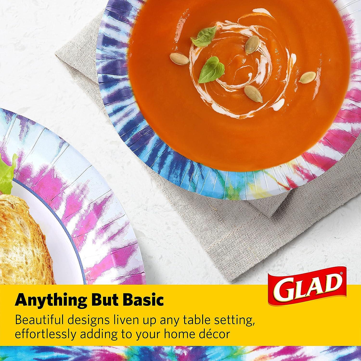 Glad Everyday Round Disposable 10 Paper Plates with Tie Dye Design, Heavy  Duty Soak Proof, Cut-Resistant, Microwavable Paper Plates for All Foods &  Daily Use