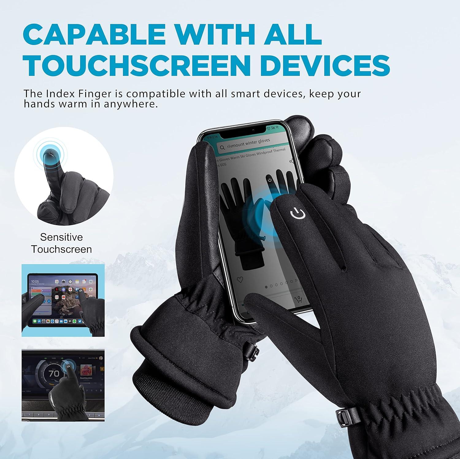 Touchscreen Gloves Warmest Ski Gloves For Men Rivmount Waterproof