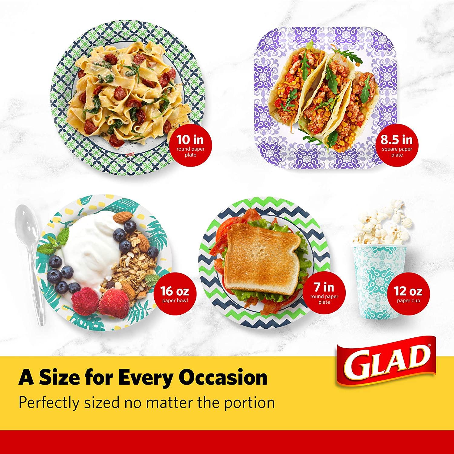 Glad Square Disposable Paper Plates for All Occasions, Soak Proof, Cut  Proof, Microwaveable Heavy Duty Disposable Plates