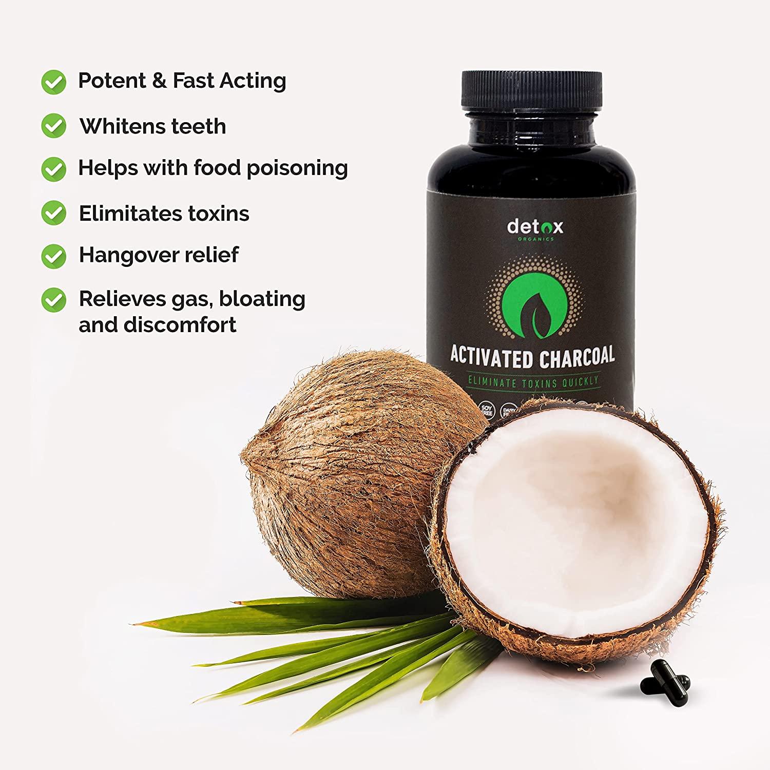 Detox Organics Activated Charcoal, Activated Coconut Charcoal Capsules