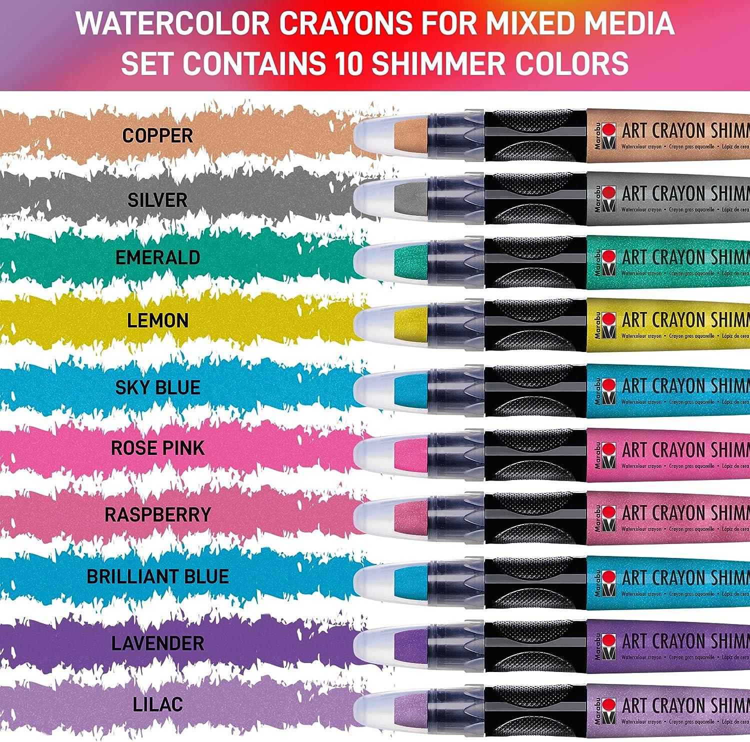 Marabu Art Crayons Shimmer Set - 10 Highly Pigmented Metallic Watercolor  Crayons - Smooth and Easy Blending Water Soluble Crayons for Mixed Media  Artists - Arts and Crafts for Adults