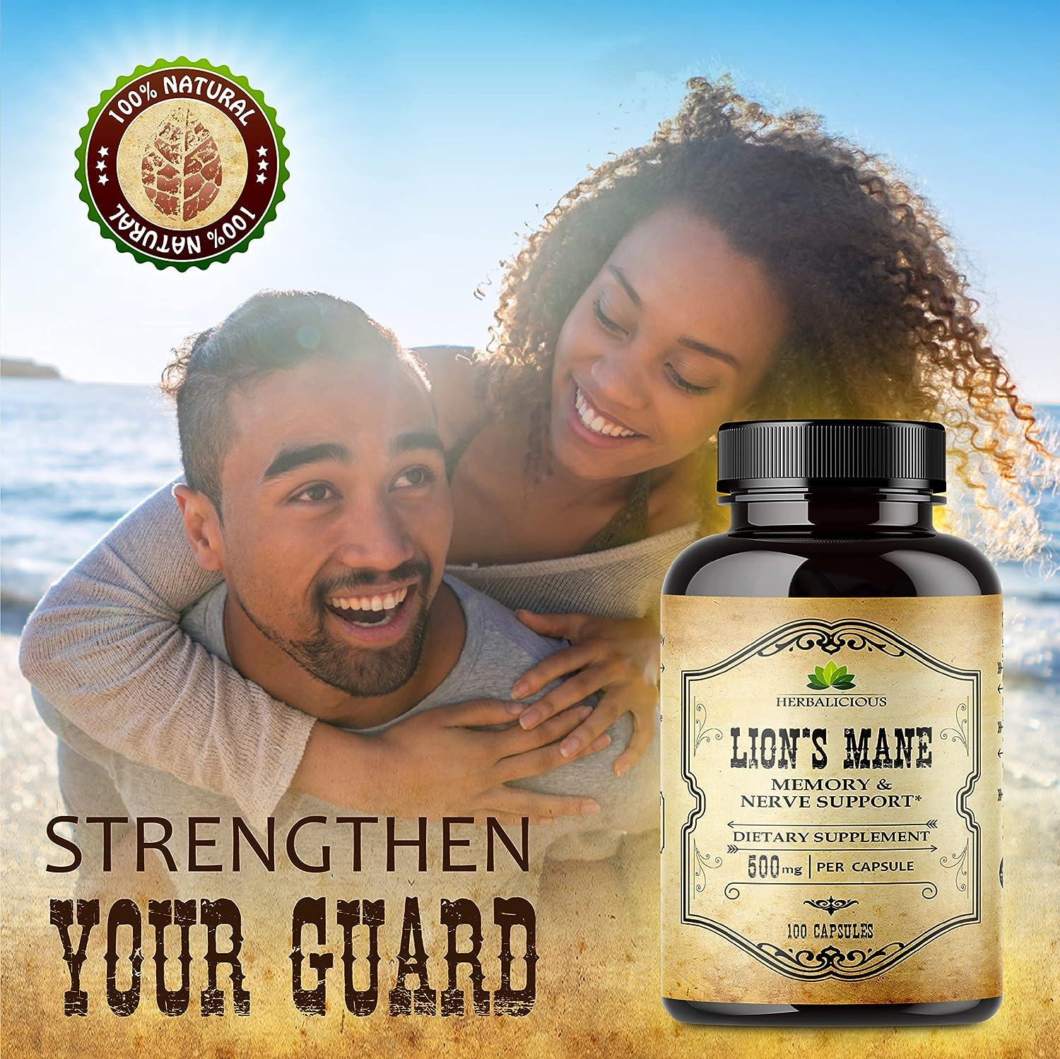 HERBALICIOUS Lion s Mane Mushroom Supplement Premium Mushroom Powder