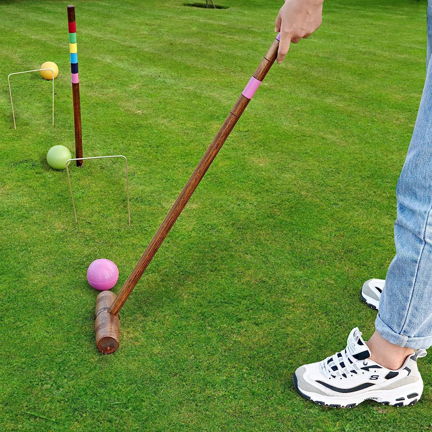 Pointyard 32 Six Player Croquet Set, Regulation Classic Vintage Croquet Set with Wooden Mallets