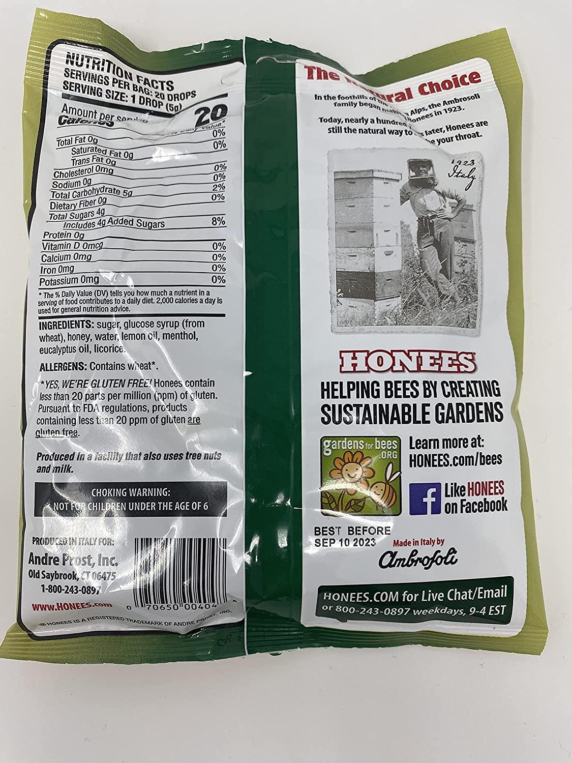 Honees Cough Drops Honey and Honey Lemon Flavors, 2 Pack (40 Drops)