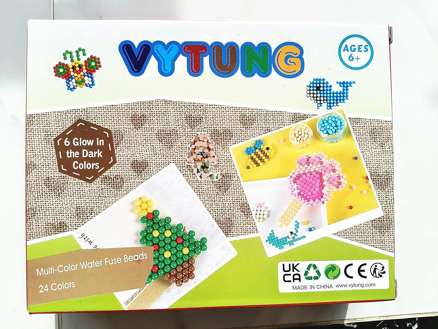 Vytung Water Fuse Bead 3600 Beads 24 Colors(6 Glow in Dark) 148 Designs  Spray and Stick Refill Beads for Kids Beginners Activity Pack