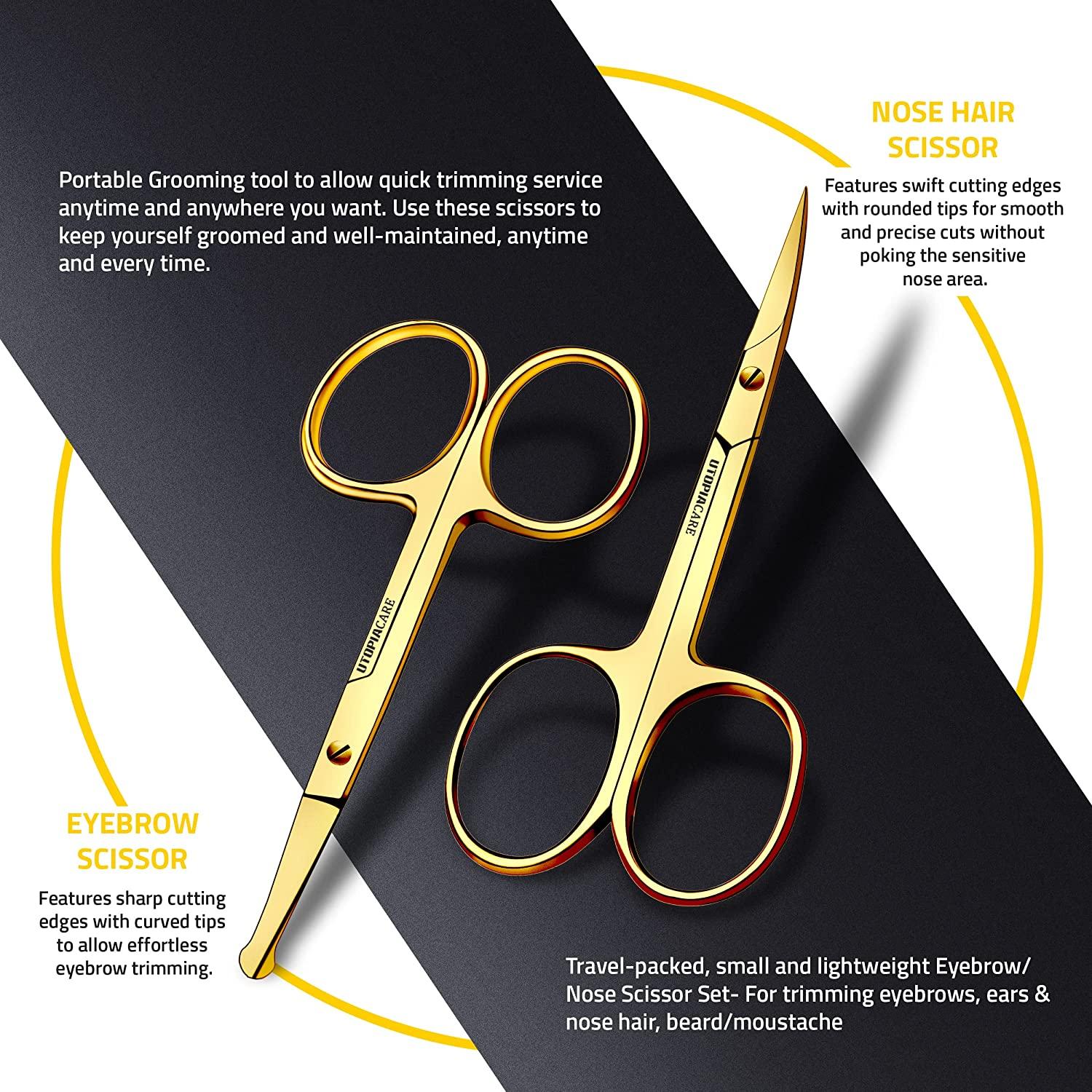 Utopia Care - Curved and Rounded Facial Hair Scissors for Men - Mustache,  Nose Hair & Beard Trimming Scissors, Safety Use for Eyebrows, Eyelashes,  and Ear Hair - Professional Stainless Steel (Gold)