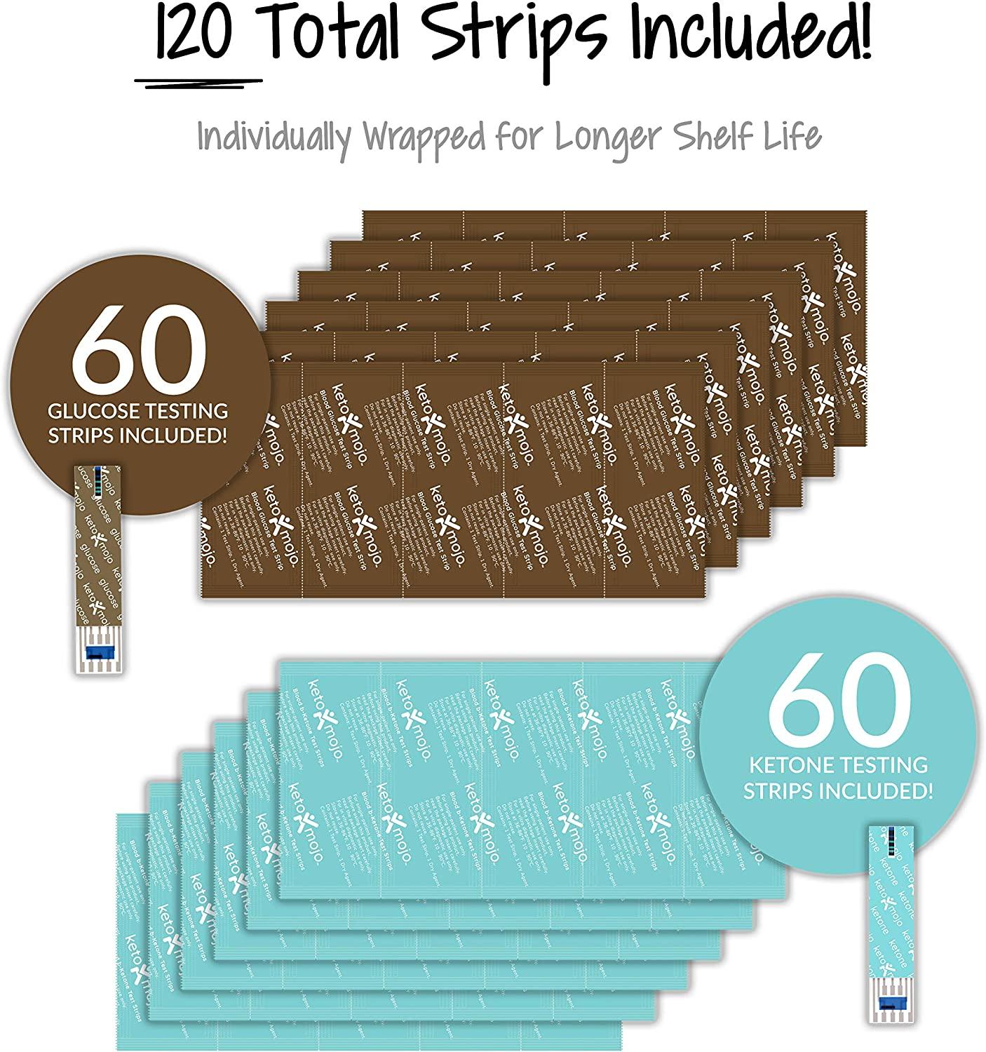 KETOMOJO GK+ Test Strip Combo Pack 60 Blood Glucose + 60 Blood Ketone (120ct)