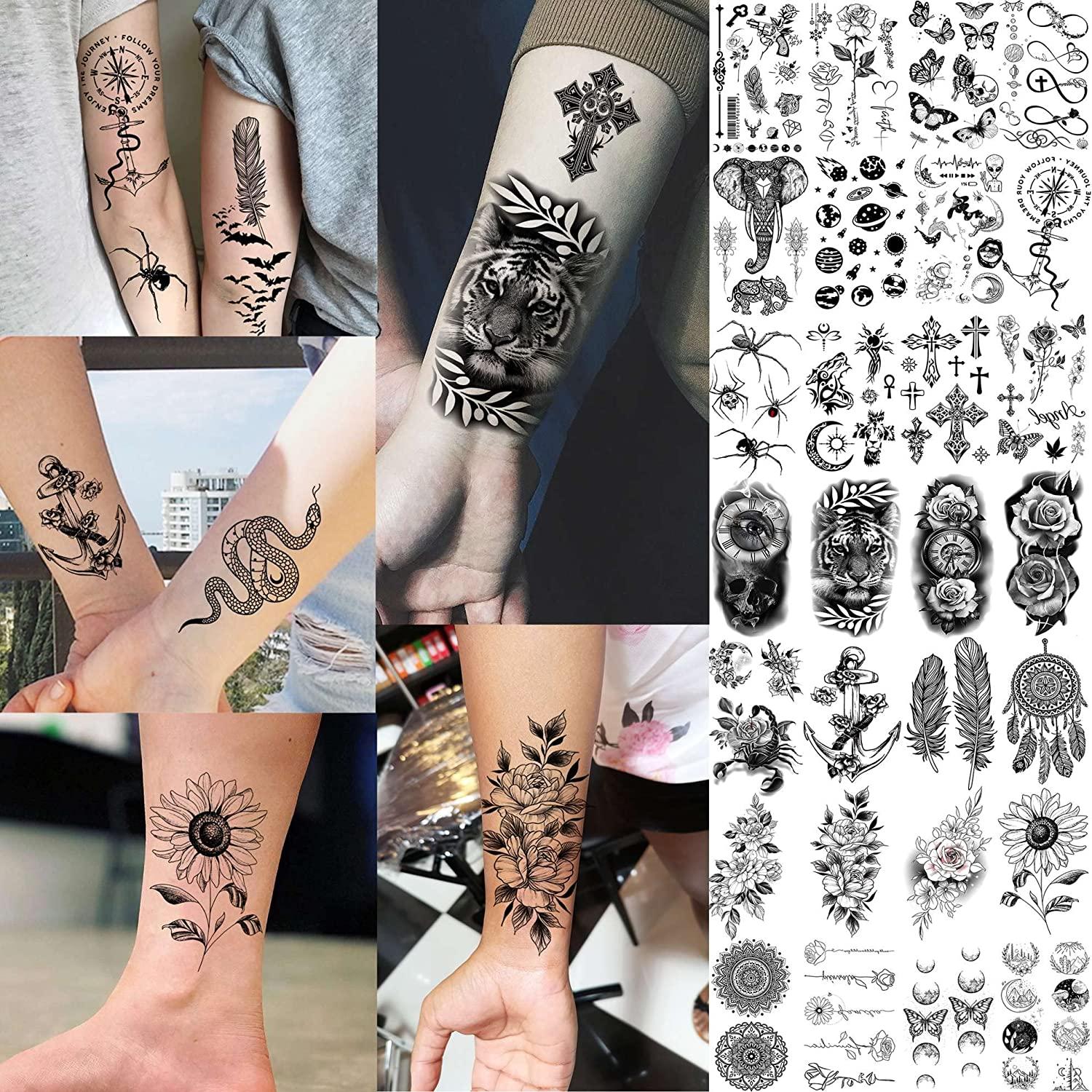 Bilizar 64 Sheets Long Lasting Flower Temporary Tattoos For Women Arm Neck,  Jellyfish Sunflower Moon Rose Fake Tattoos For Adults Girl, 3D Temp  Realistic Snake Tatoo Stickers Serpent Peony Floral Kids