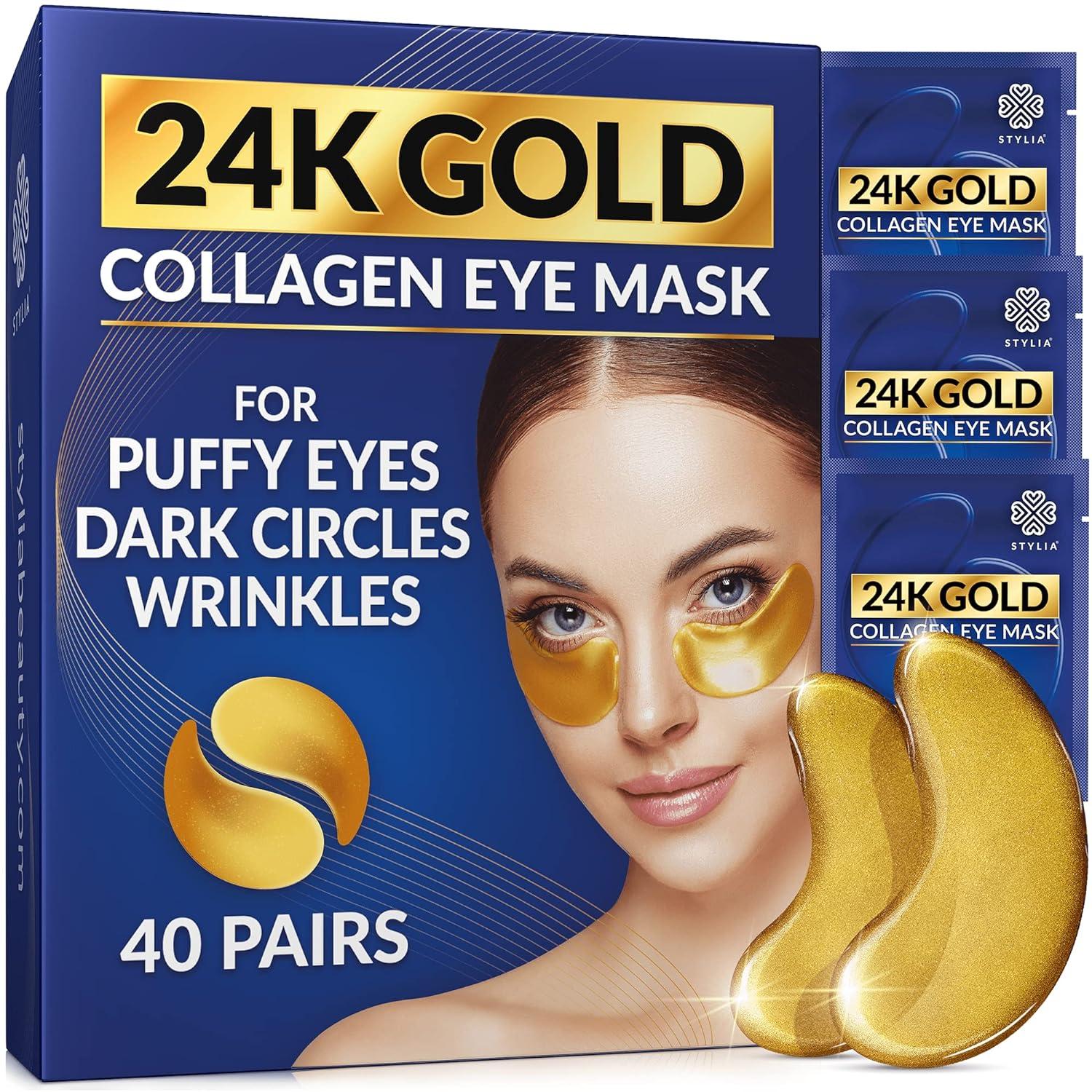 Stylia 30PC 24K Gold Under Eye Masks + 10 Chin Masks Luxury Skincare Set