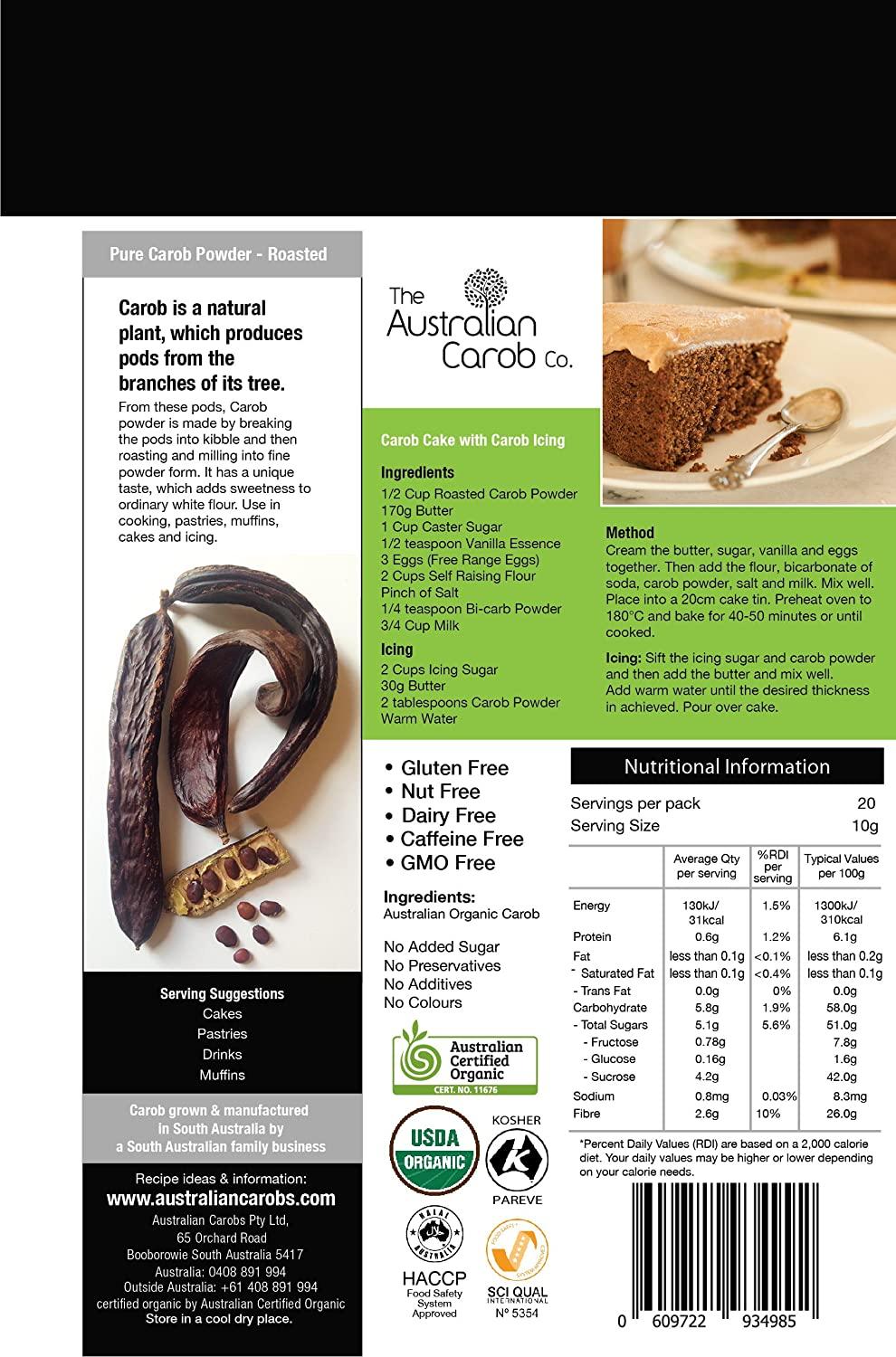 ORGANIC AUSTRALIAN CAROB CO. PREMIUM ROASTED CAROB POWDER, RESEALABLE