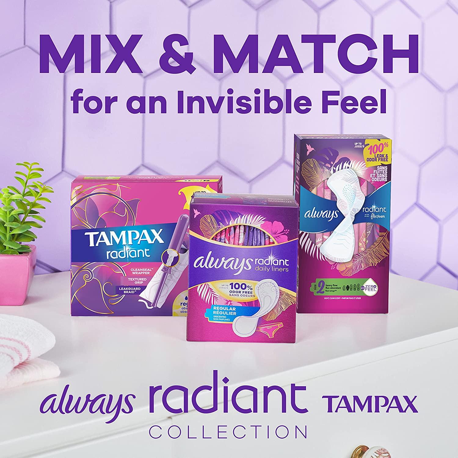 Tampax Radiant Plastic Tampons 112 Count Unscented Regular/Super