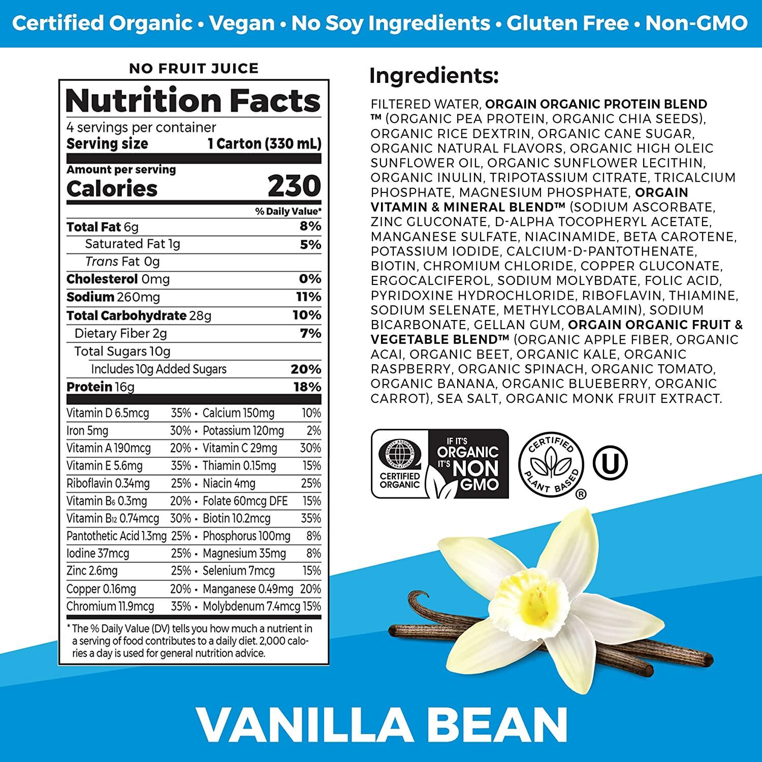 Orgain Clean Protein Gluten Free Milk Protein Shake Vanilla Bean - 11 Fl  Oz, 18 Pack 