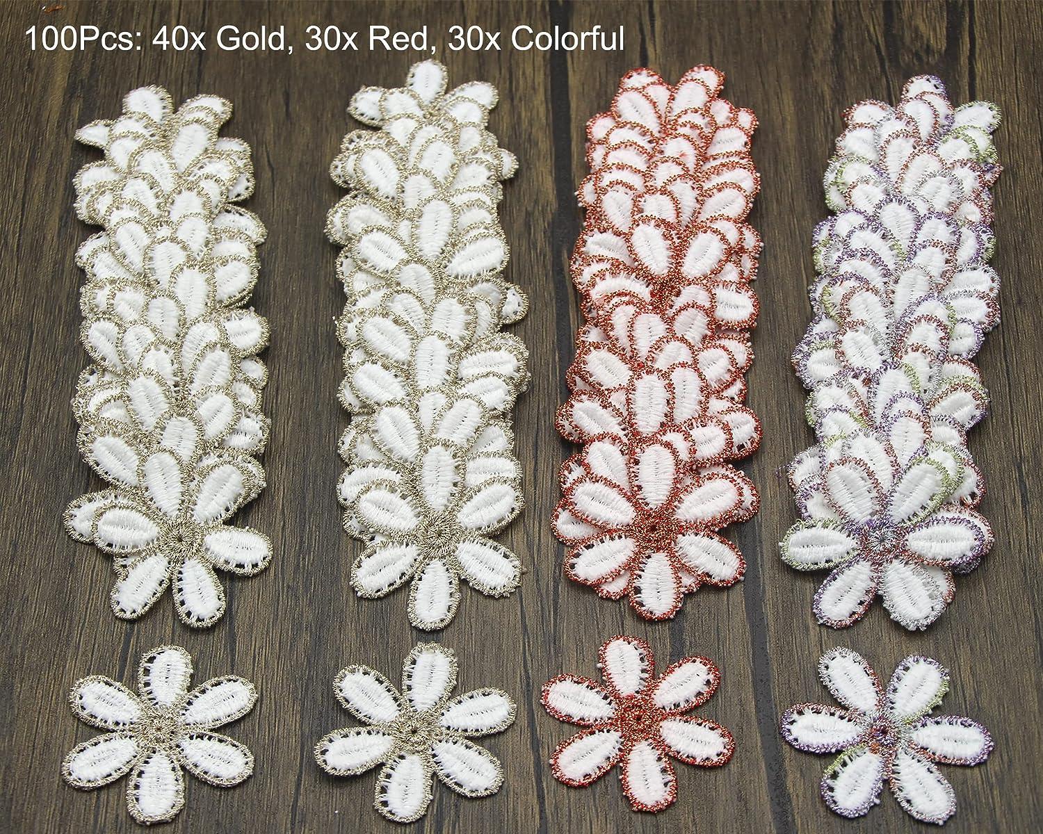 100Pcs Mixed Color Lace Flower Appliques Embroidery Floral Motif