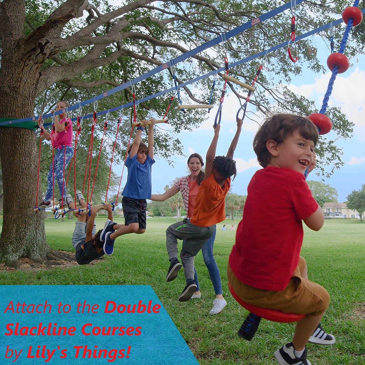 thumbnail interactive-video image 1 of 4-Pack Hanging Ninja Rings - Double Slackline Obstacle Course Accessories For Kids Play 1 of 4