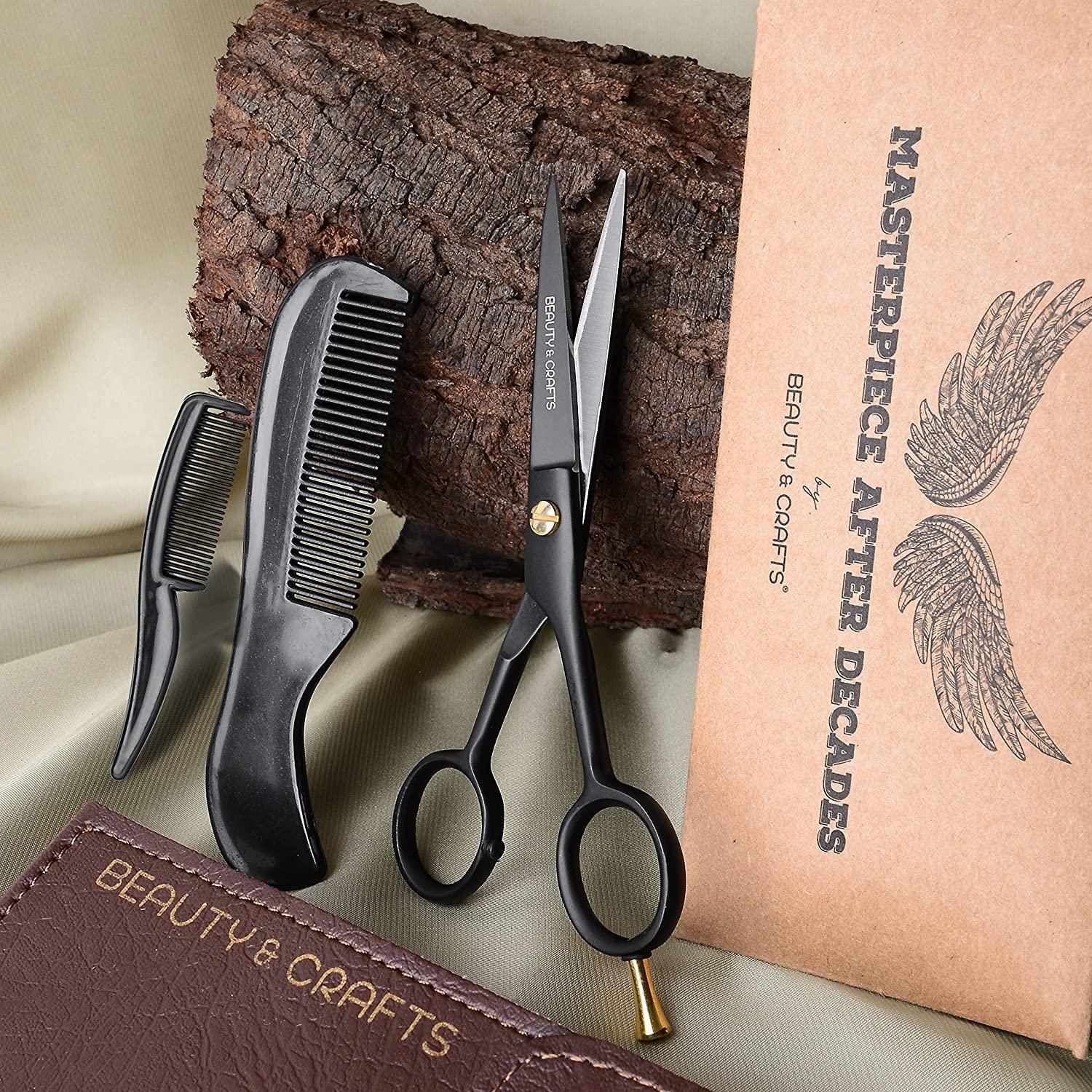 Beauty & Crafts 5'' German Beard Mustache Scissor 2 Mustache Combs