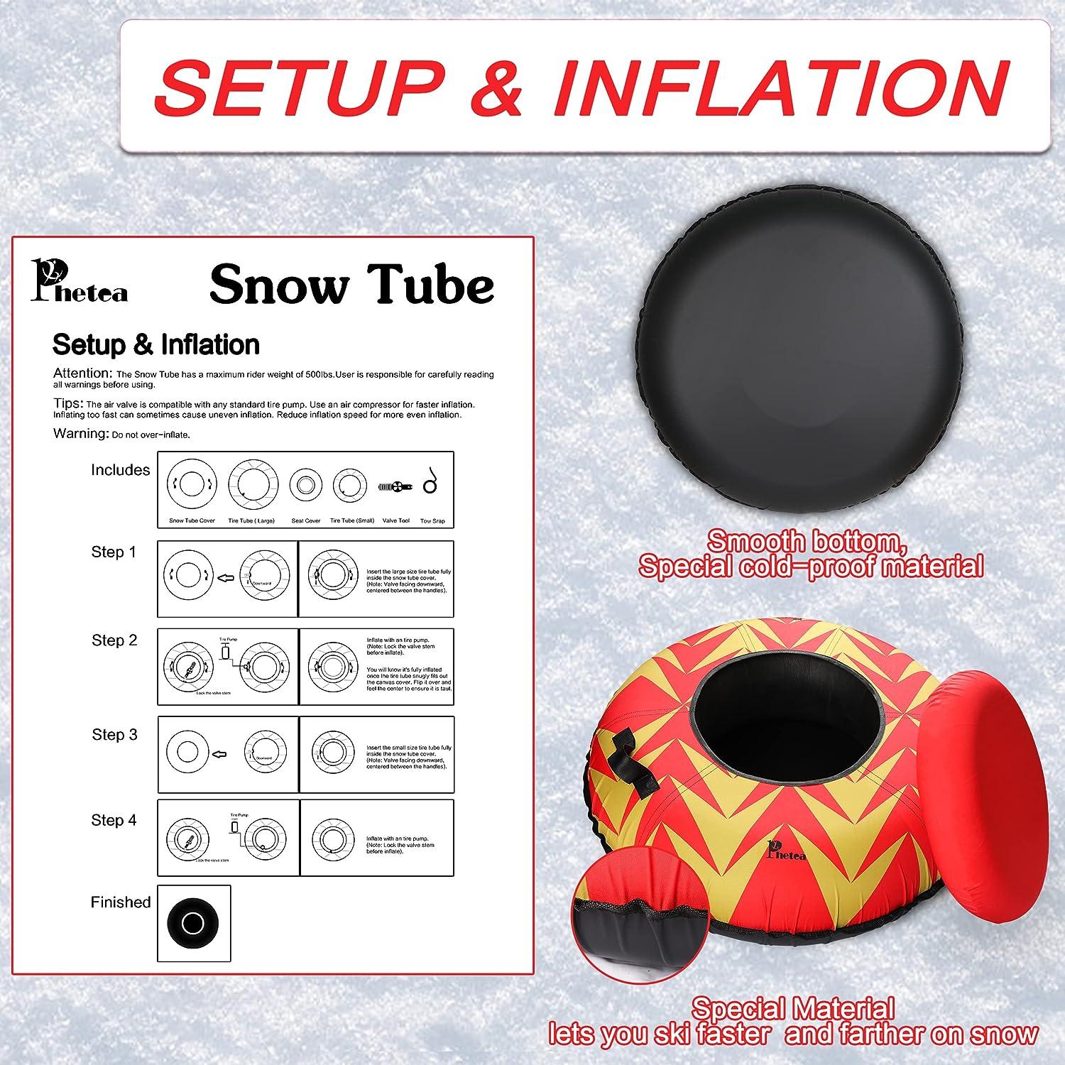 PHETEA Foldable Inflatable Snow Tubes for Sledding Heavy Duty,Towable