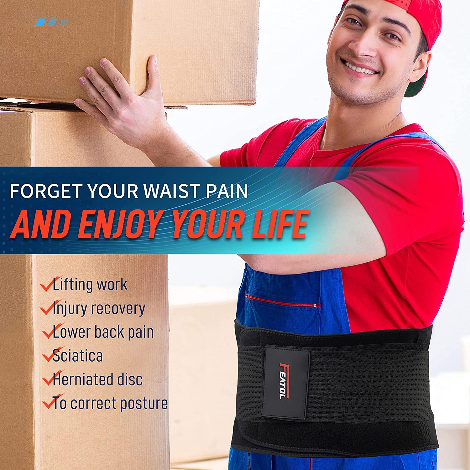 FEATOL Gel Pack Back Brace,Lumbar Support For Back Pain Relief Herniated Disc Sciatica Scoliosis Breathable Material Design With Heat Ice Gel Pack For Men Women Largexlarge