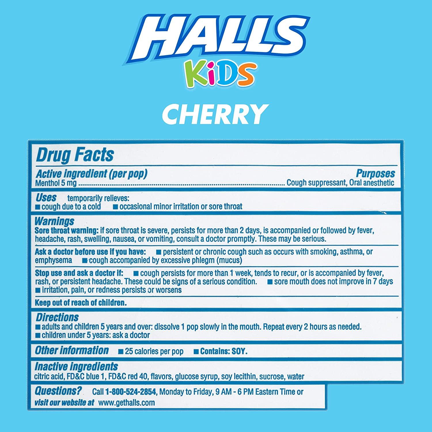 HALLS KIDS Cherry Cough and Sore Throat Pops, 10 Pops
