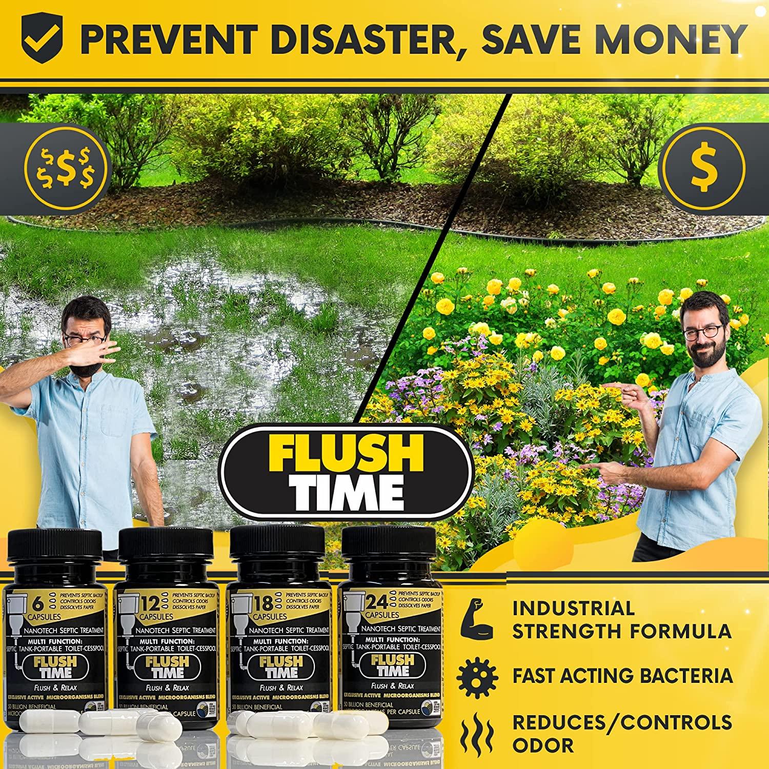 FLUSHTIME Septic Tank Treatment 12 Month Supply Avoid Septic Backup