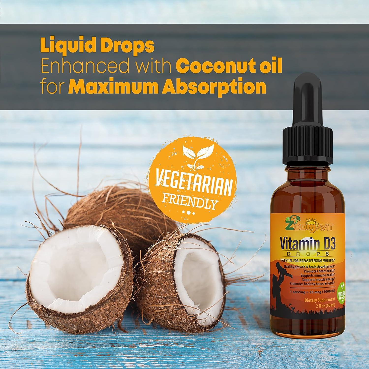 Zoomavit Vitamin D Drops for Infants Baby Vitamin D Drops 1000 IU 2Fl