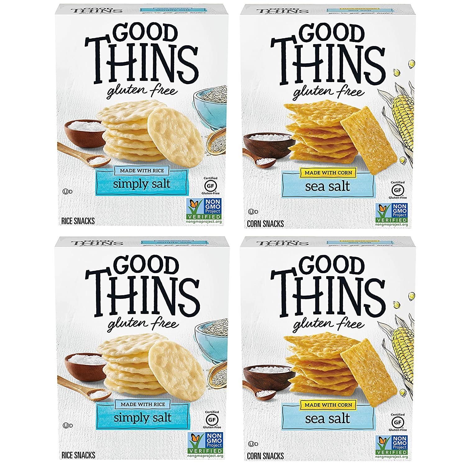 Good Thins Rice & Corn Snacks Gluten Free Crackers Variety Pack, 4 Boxes