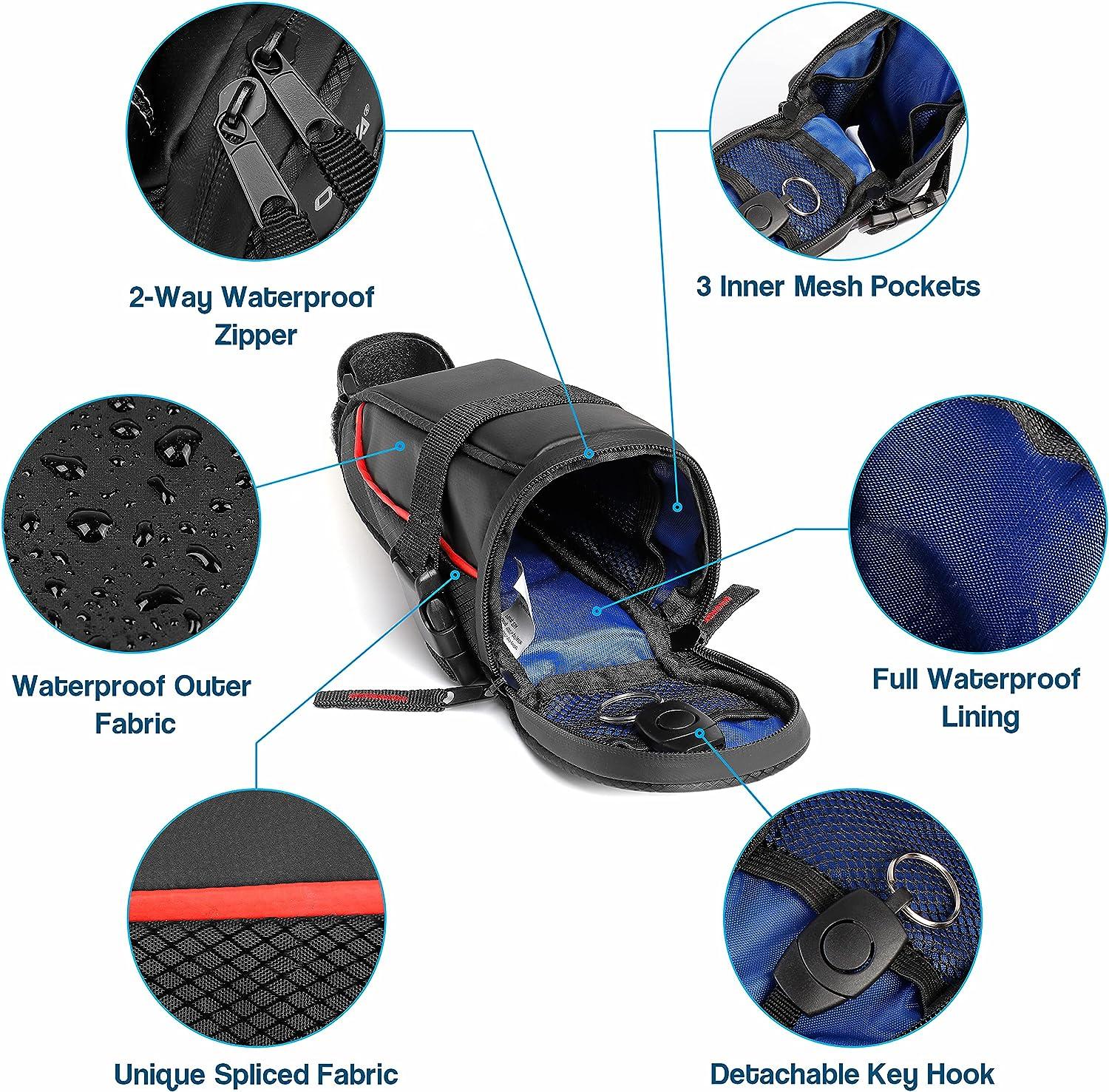 OBOVA Bike Seat Bag Waterproof 1.1L Sturdy ClipOn Strap Red Bike