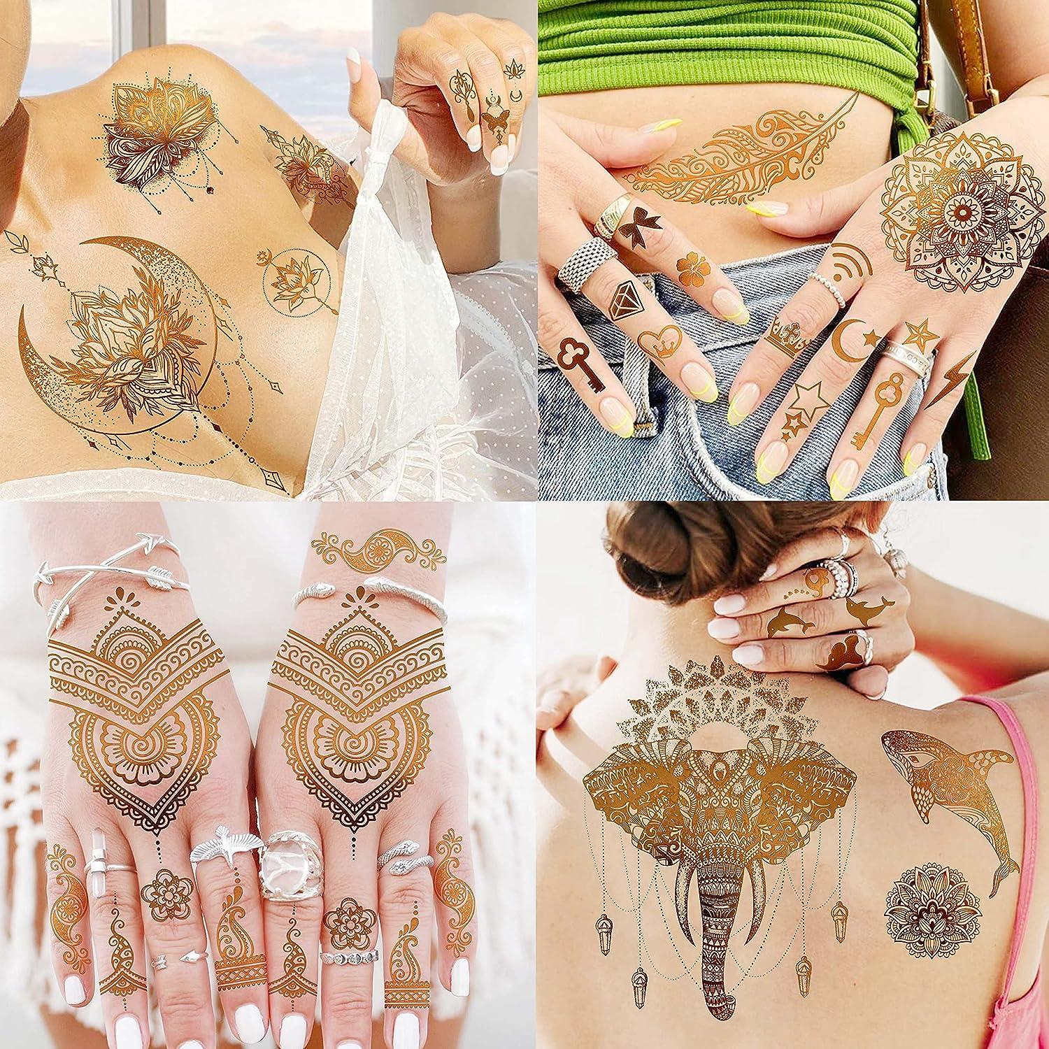 12 Sheets Metallic Temporary Tattoos for Women Teens Girls Tattoos Gold  Silver Glitter Flash Waterproof Tattoo