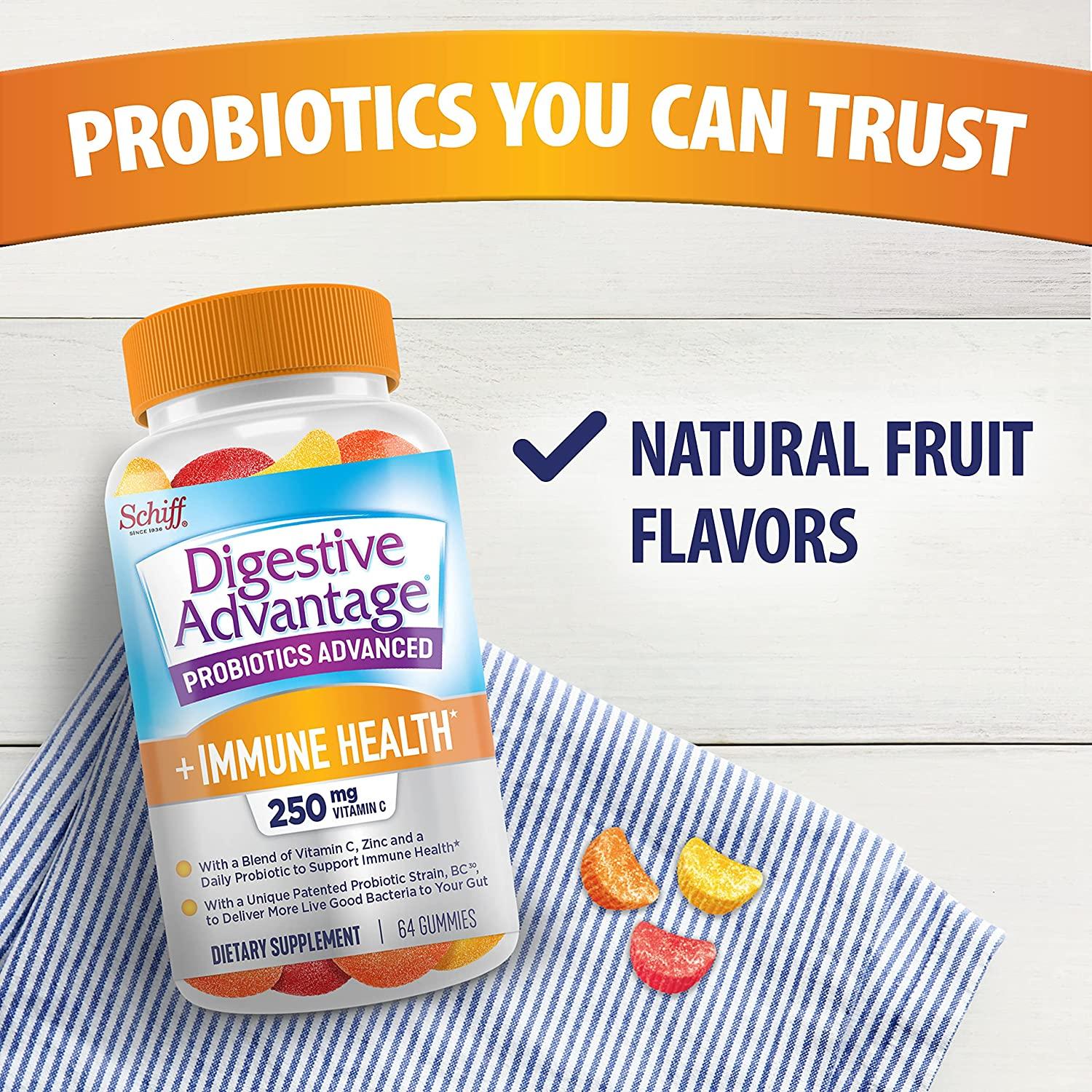 Schiff Digestive Advantage Probiotics Gummies 125mg, 64 Count for Immune Health & Digestive