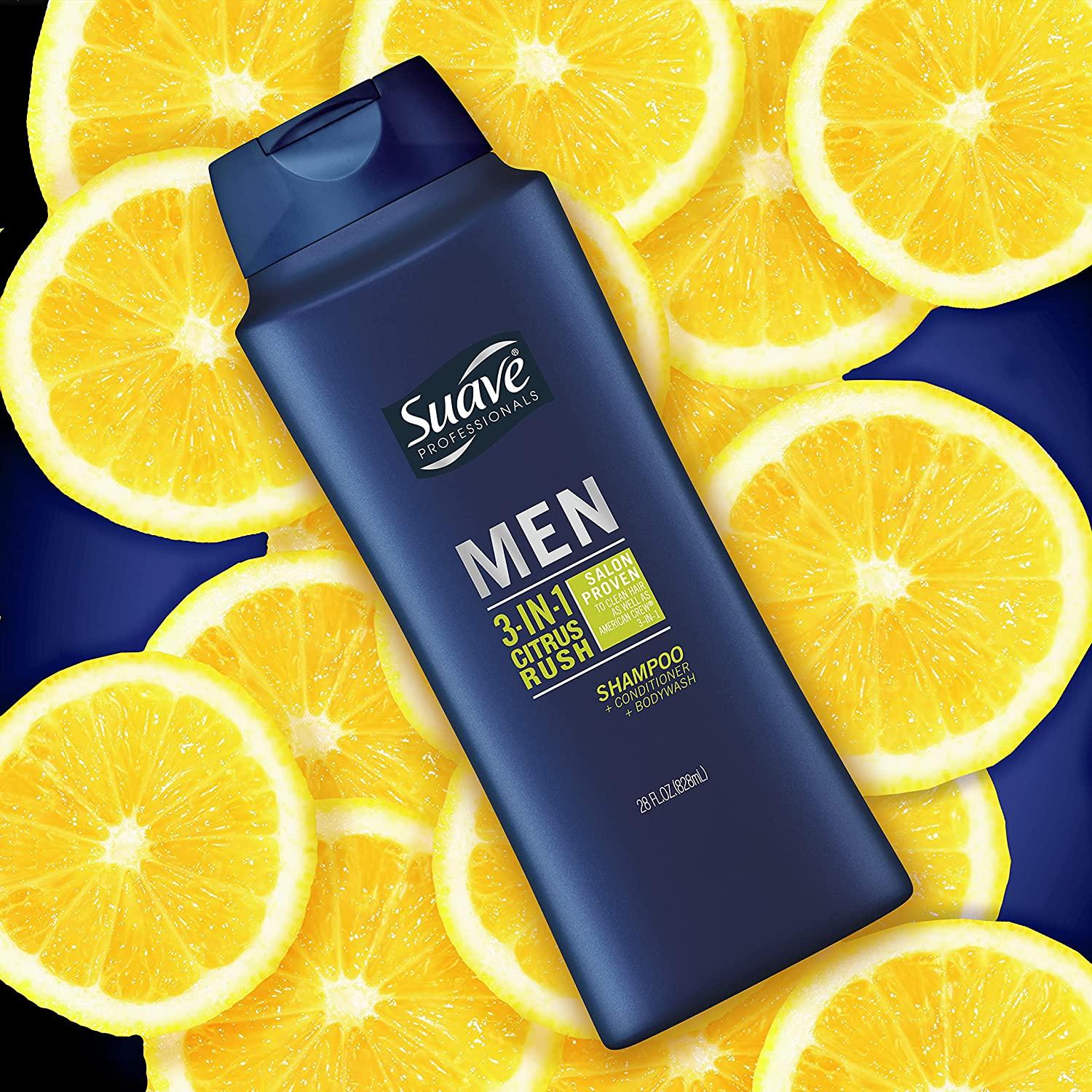 Suave Men 3in1 Citrus Rush Shampoo Conditioner Body Wash 28 oz