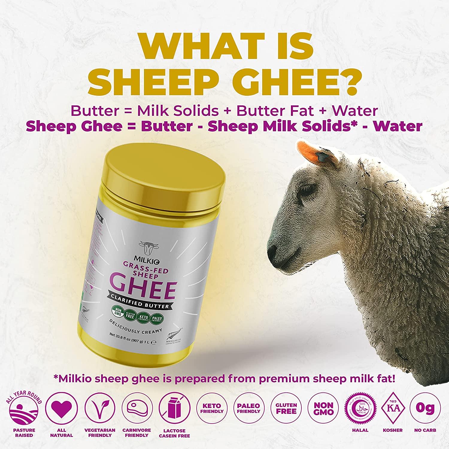 MILKIO Grass Fed Sheep Ghee 32 Fl Oz Keto Friendly and Pure