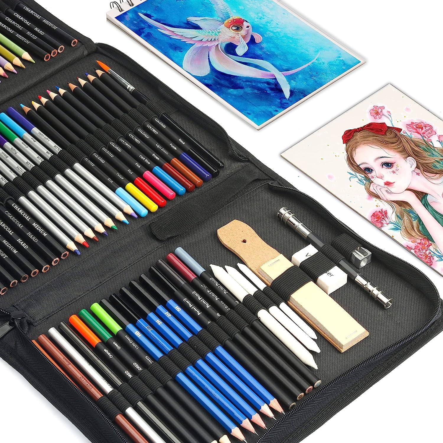 Professional Art kit, 60 Piece Drawing and Sketching Art Set, Colored  Pencils and Charcoal Pencils in Wooden Box, Art Supplies for Kids, Teens  and Adults