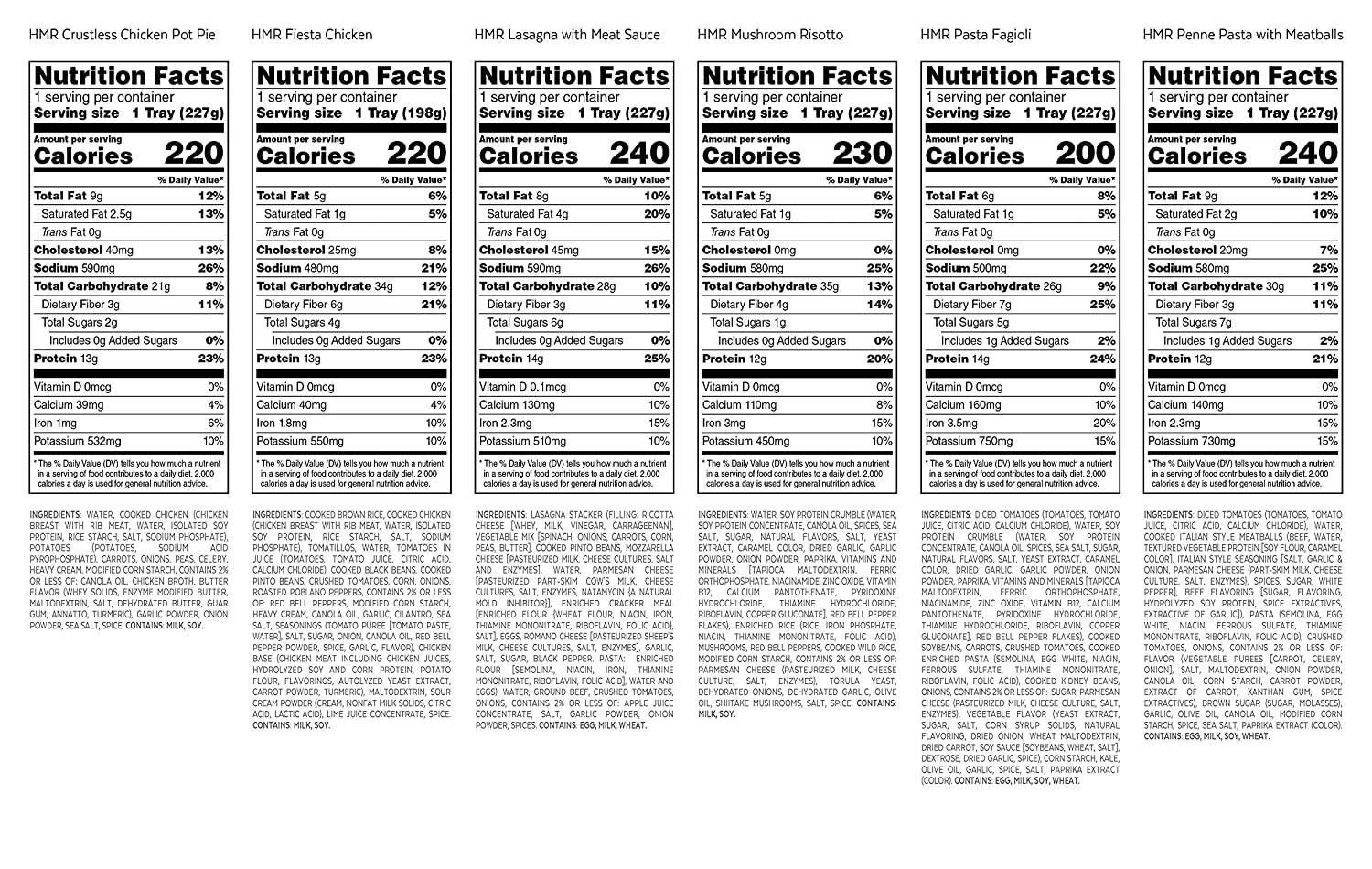 HMR Ultimate Entree Variety Pack, 17 Different Ready to Eat Meals, 78oz. Servings, 17 Meals 17 Pack