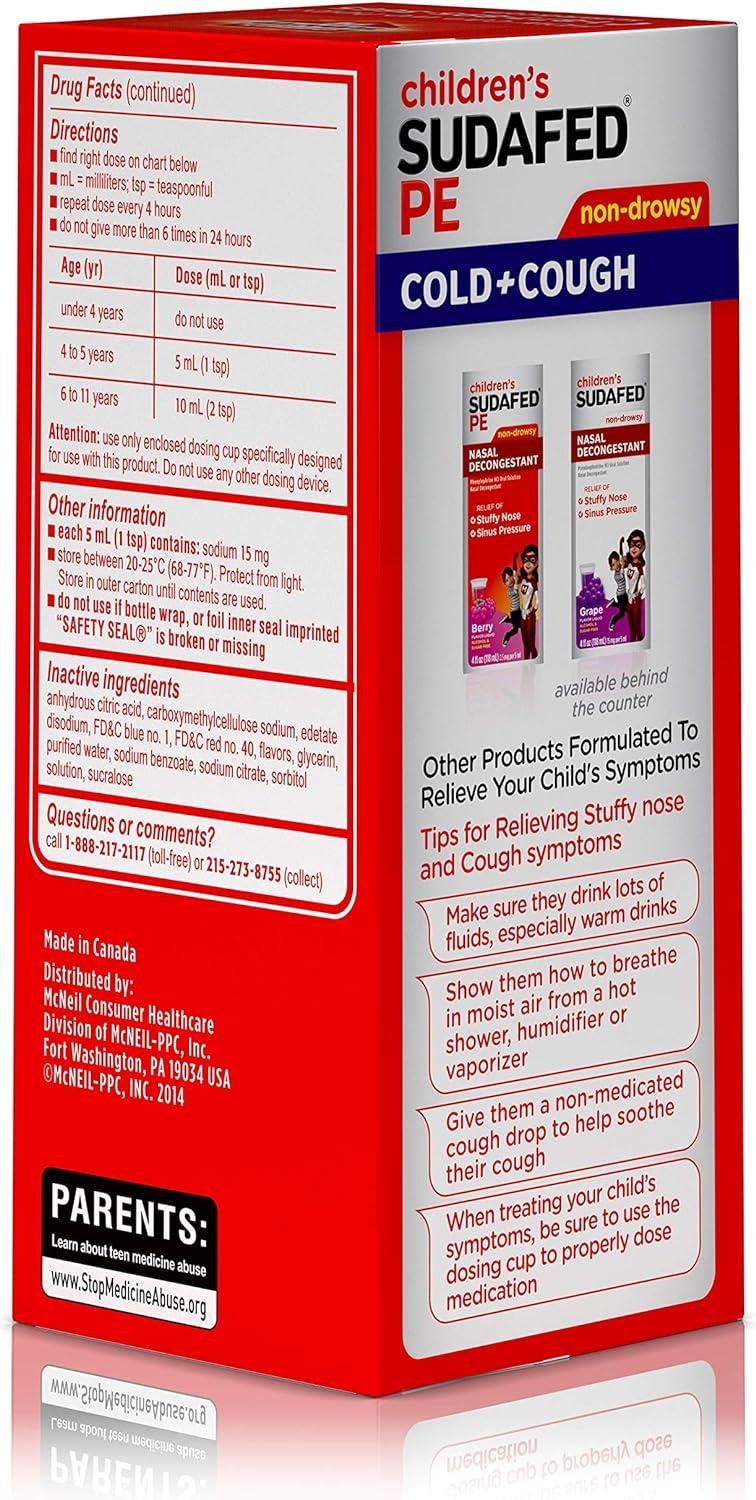 CHILDREN'S SUDAFED PE Nasal Decongestant Cough Suppressant COLD + COUGH