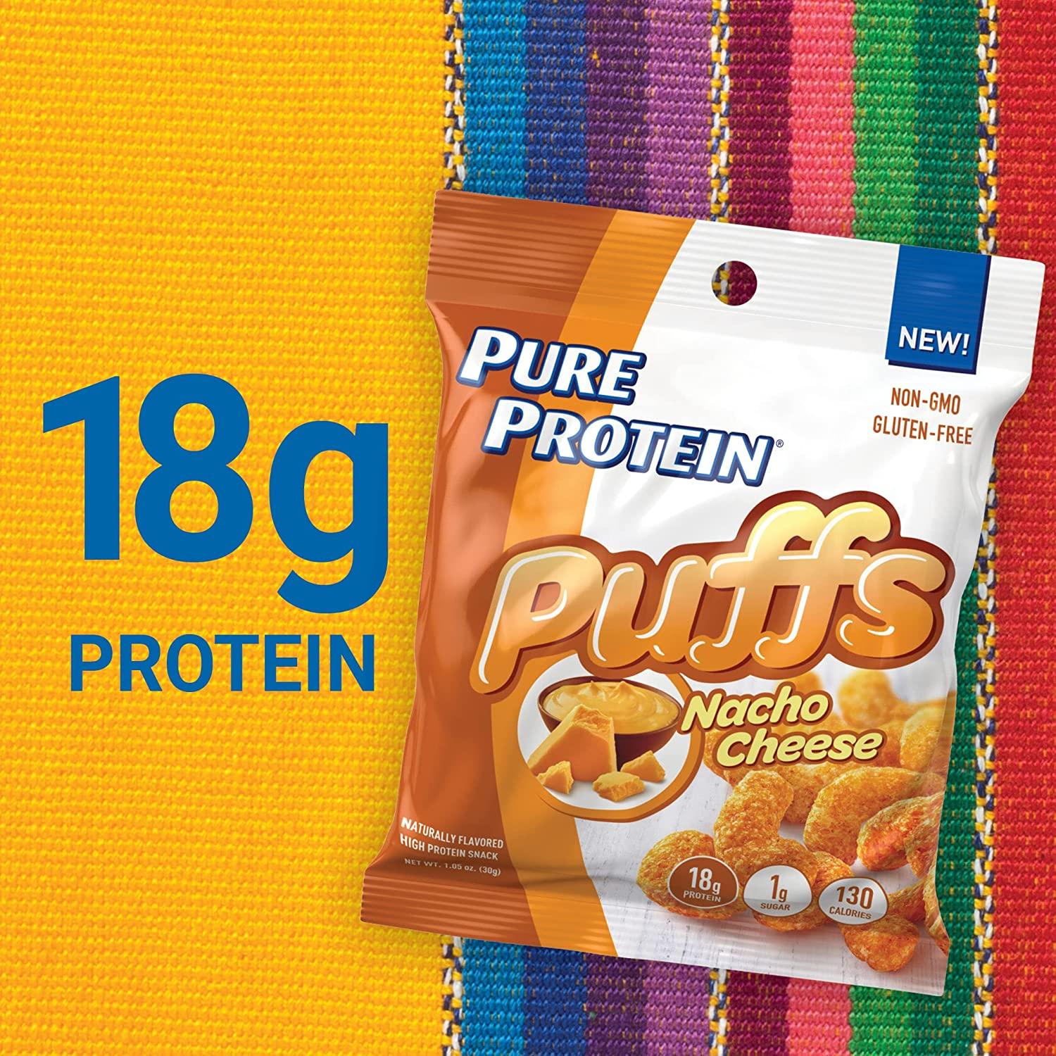 Pure Protein Puffs, Nacho Cheese, High Protein Snack,18G Protein, 1
