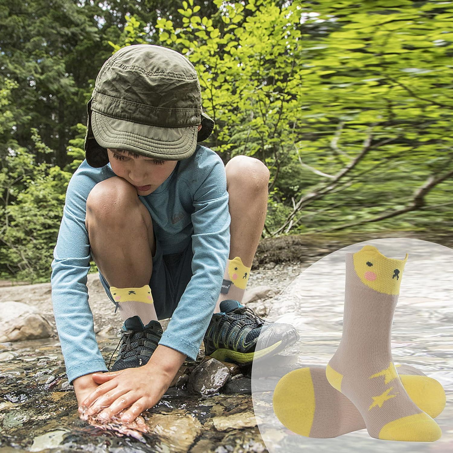 RANDY SUN Waterproof Socks, Boys Outdoor Sports Sock For Hiking/Ski/Fishing  1 Pair Light Brown&yellow-ultra-thin-waterproof Socks Small