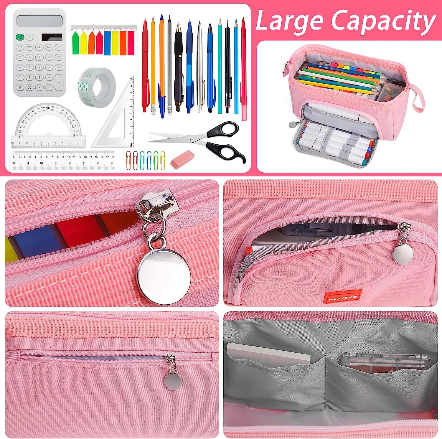 Ziloco pencil case big Retractable Pencil Case Stationery Storage Bag Cute  Pen Holder Bags pencil pouch,Black 