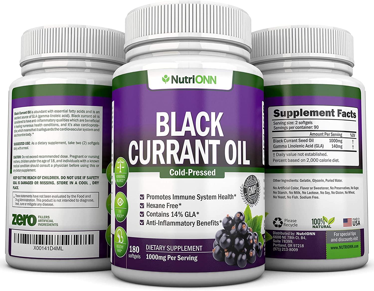 Black Currant Oil - 1000 Mg - 180 Softgels - Cold-Pressed Pure Black  Currant Seed Oil - Hexane Free - 140mg GLA Per Serving - Regulates Hormonal  Balance - Great For Immune System, Hair, Skin and Heart