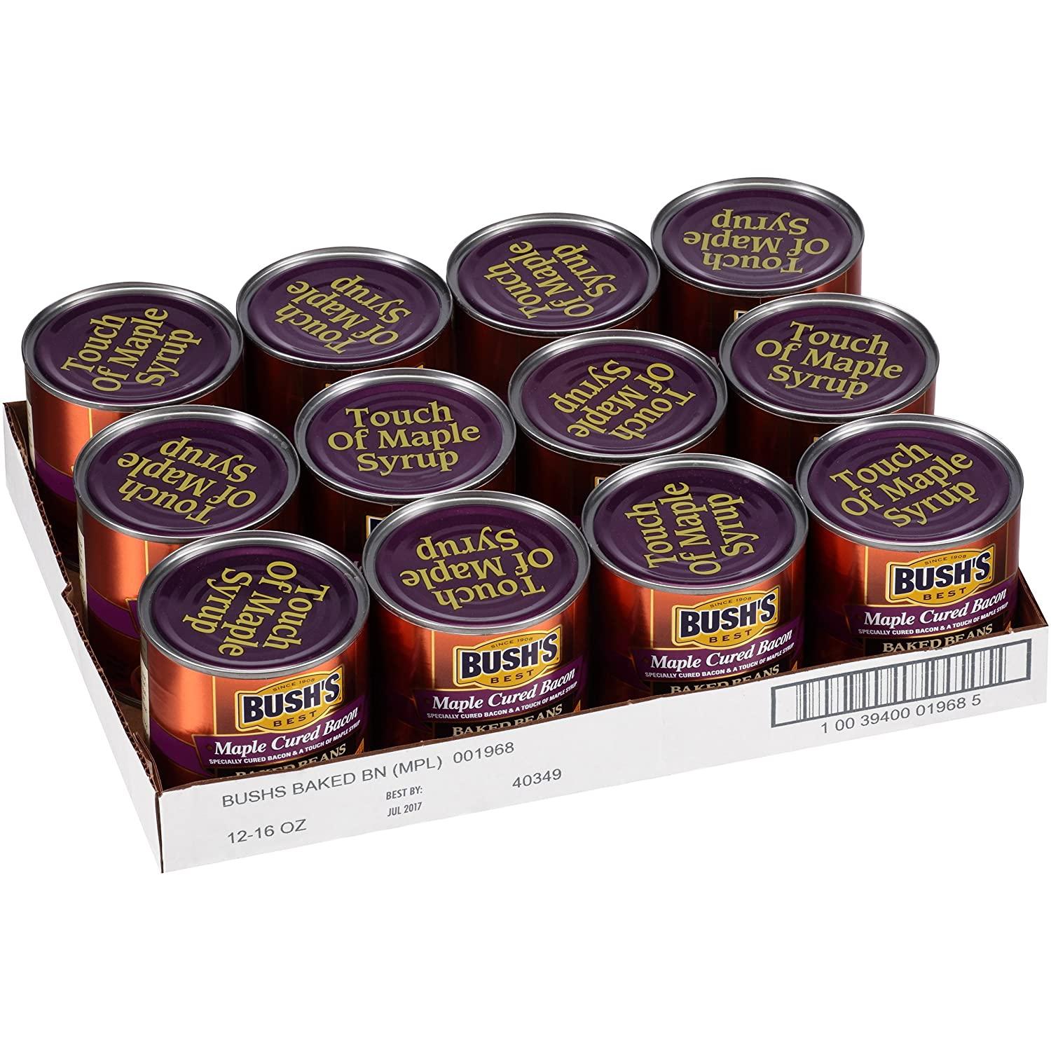 BUSH'S BEST Maple Cured Bacon Baked Beans (12 Pack) Protein & Fiber Rich, Low Fat, GlutenFree