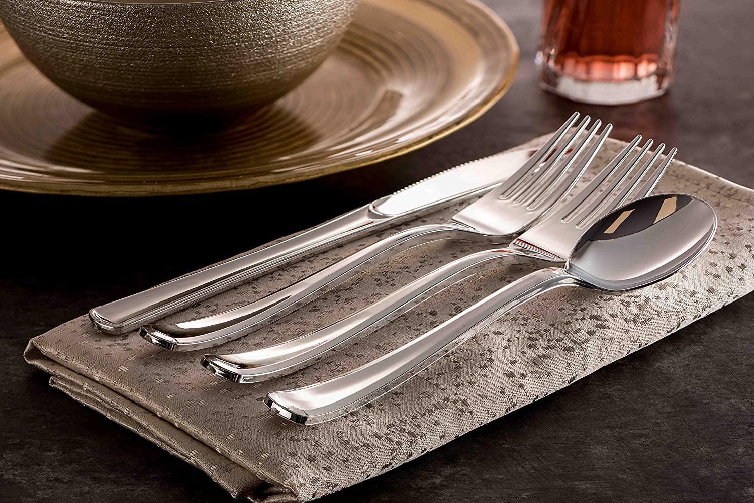 Plastic Silverware Set Silver Flatware Set Heavy Duty Cutlery Set Bulk Combo Value Pack 160