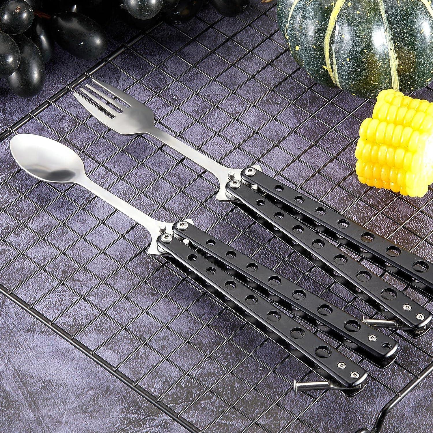 2 Pcs Tactical Stainless Steel Butterfly Fork and Spoon Set Perfect